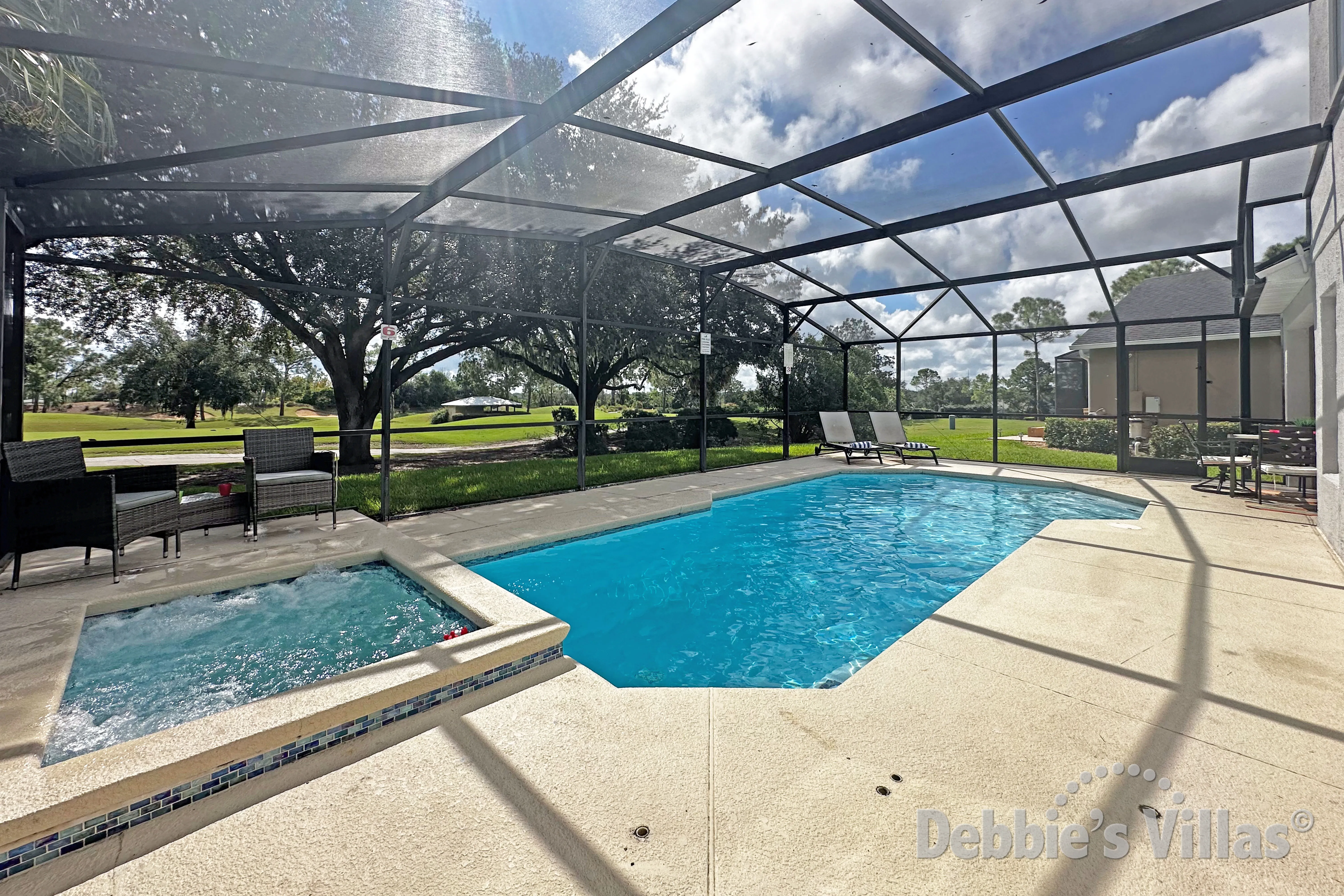 Private pool and relaxing spa with scenic views at this vacation villa in Haines City