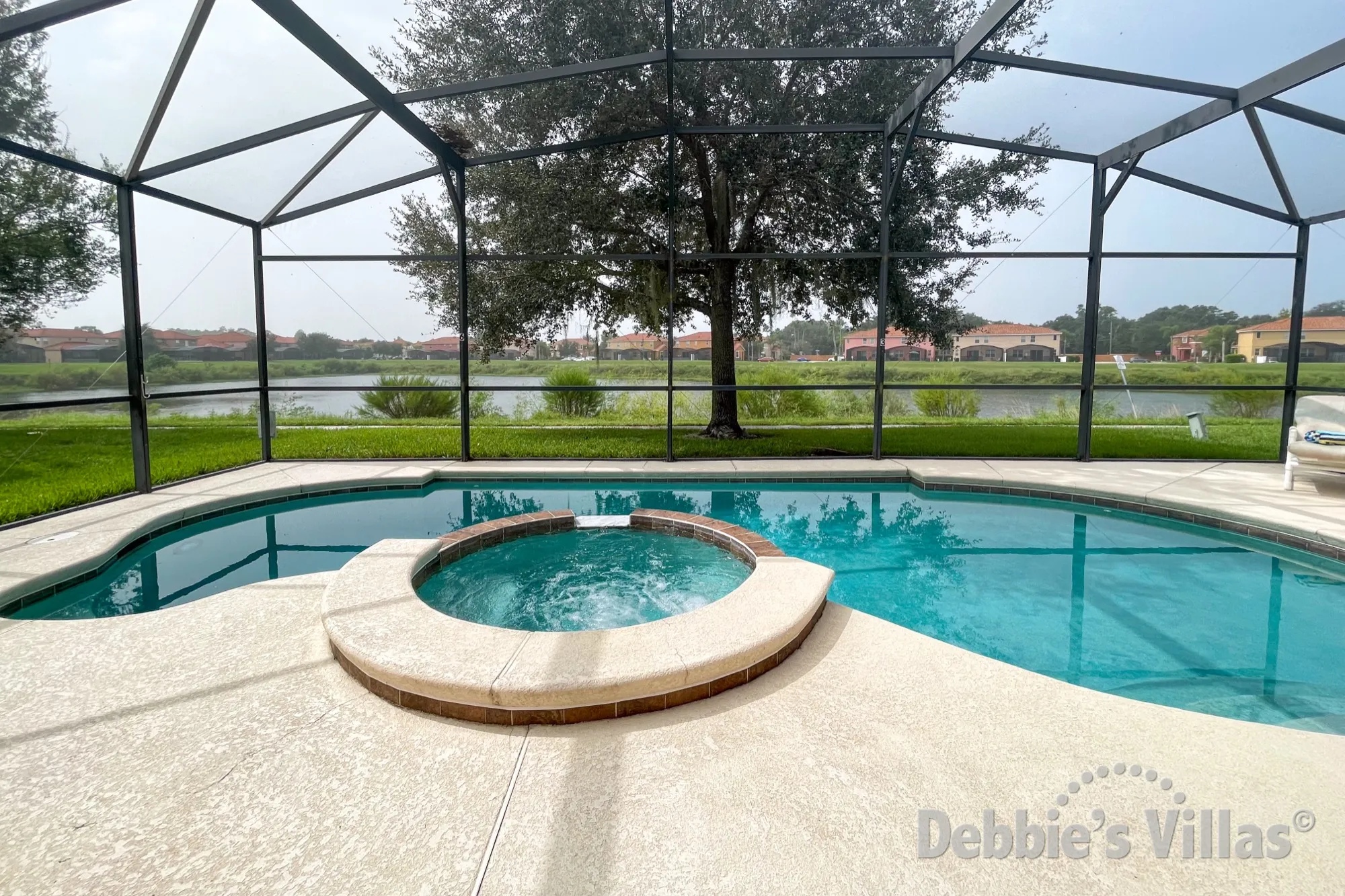 Gorgeous lake view from the southwest-facing pool deck at this Bella Vida vacation villa