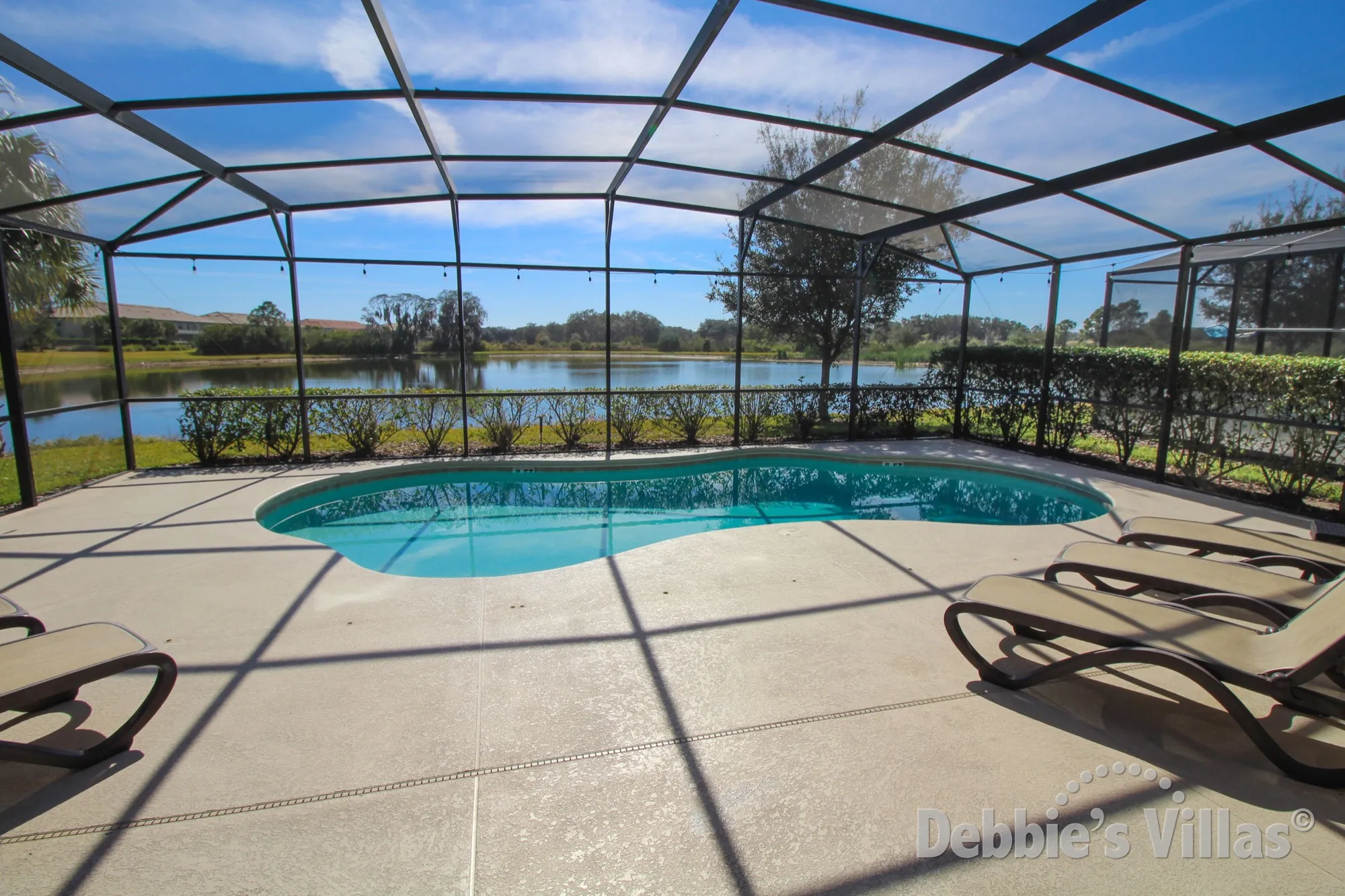 Solterra villa with a lake view from the south-facing pool deck