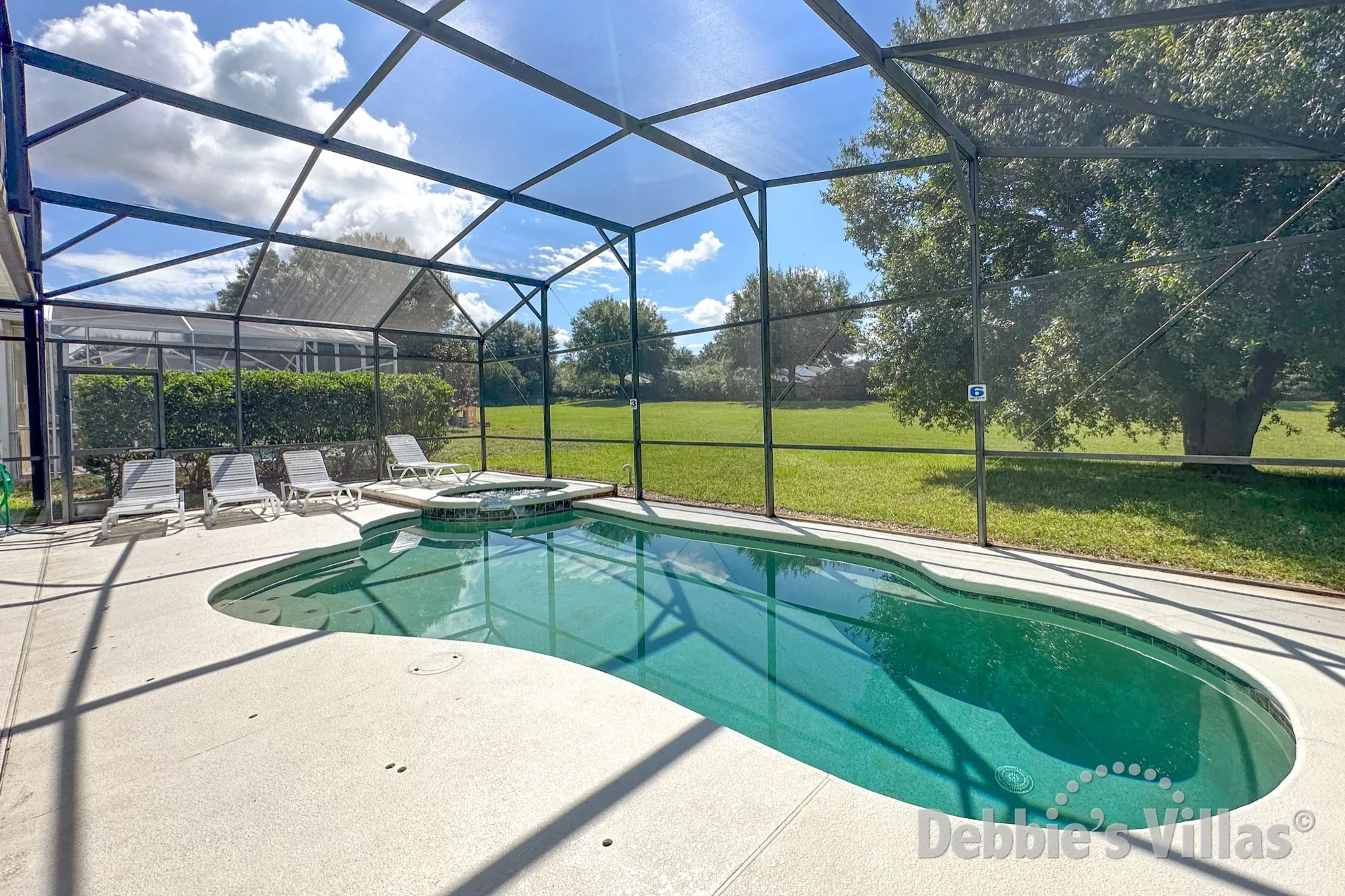 Sunny south-facing pool and spa at this Davenport vacation villa