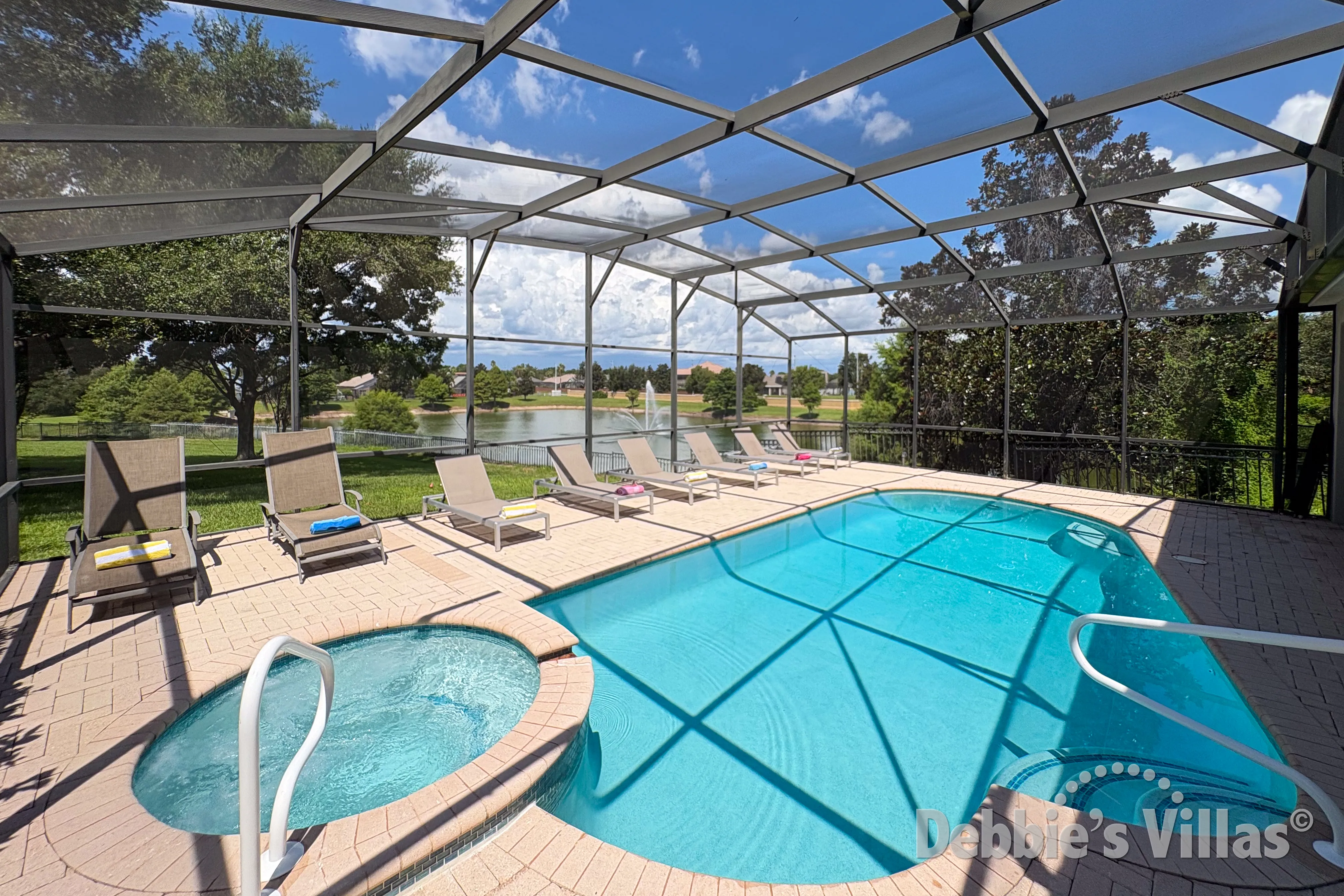 West-facing pool and spa at this vacation villa on Windsor Hills in Kissimmee 