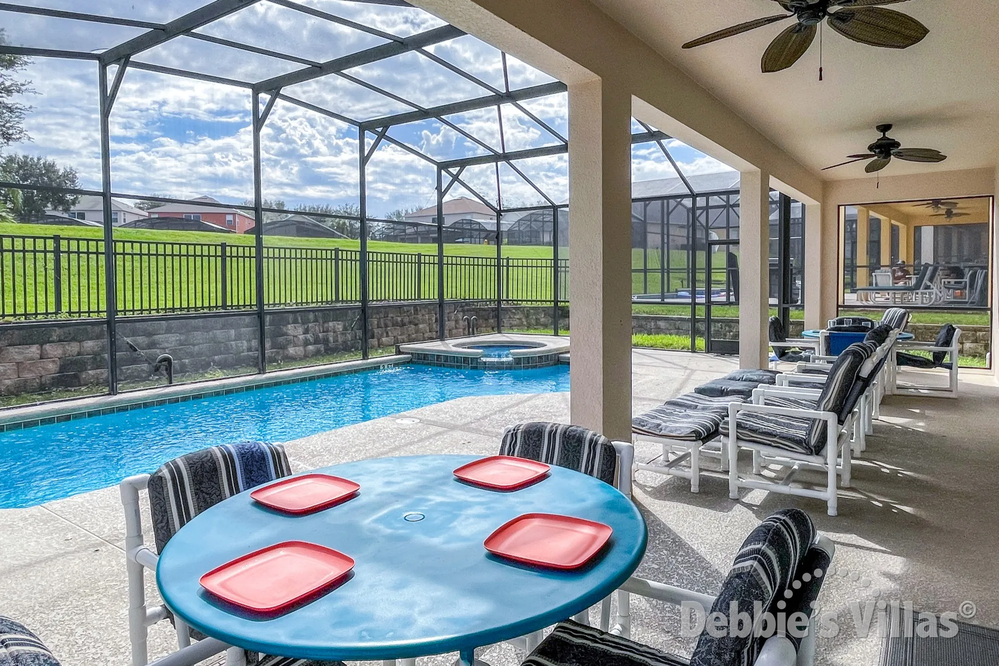 Lots of seating options on the pool deck