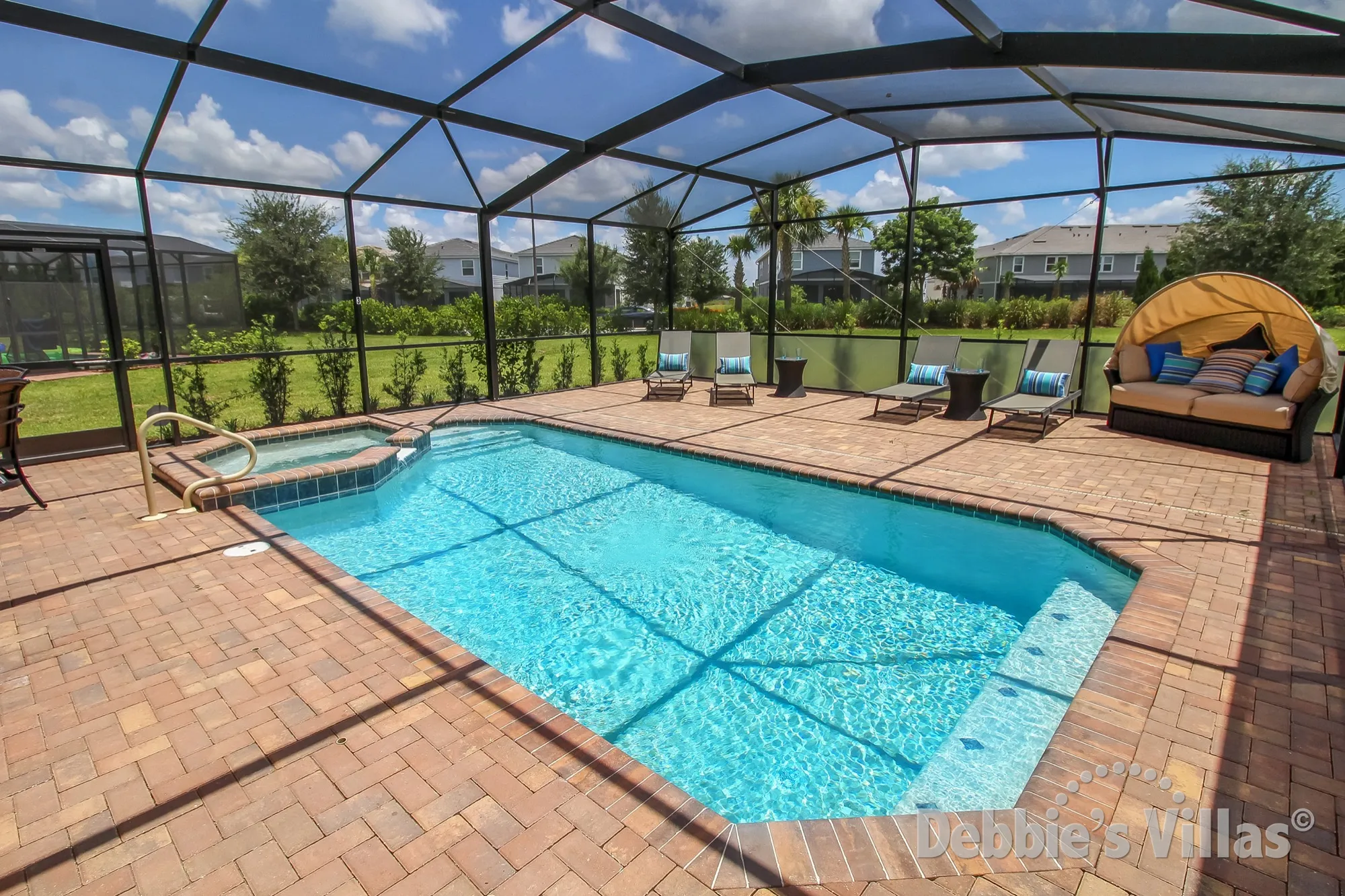 Extended pool deck at this Solterra vacation villa