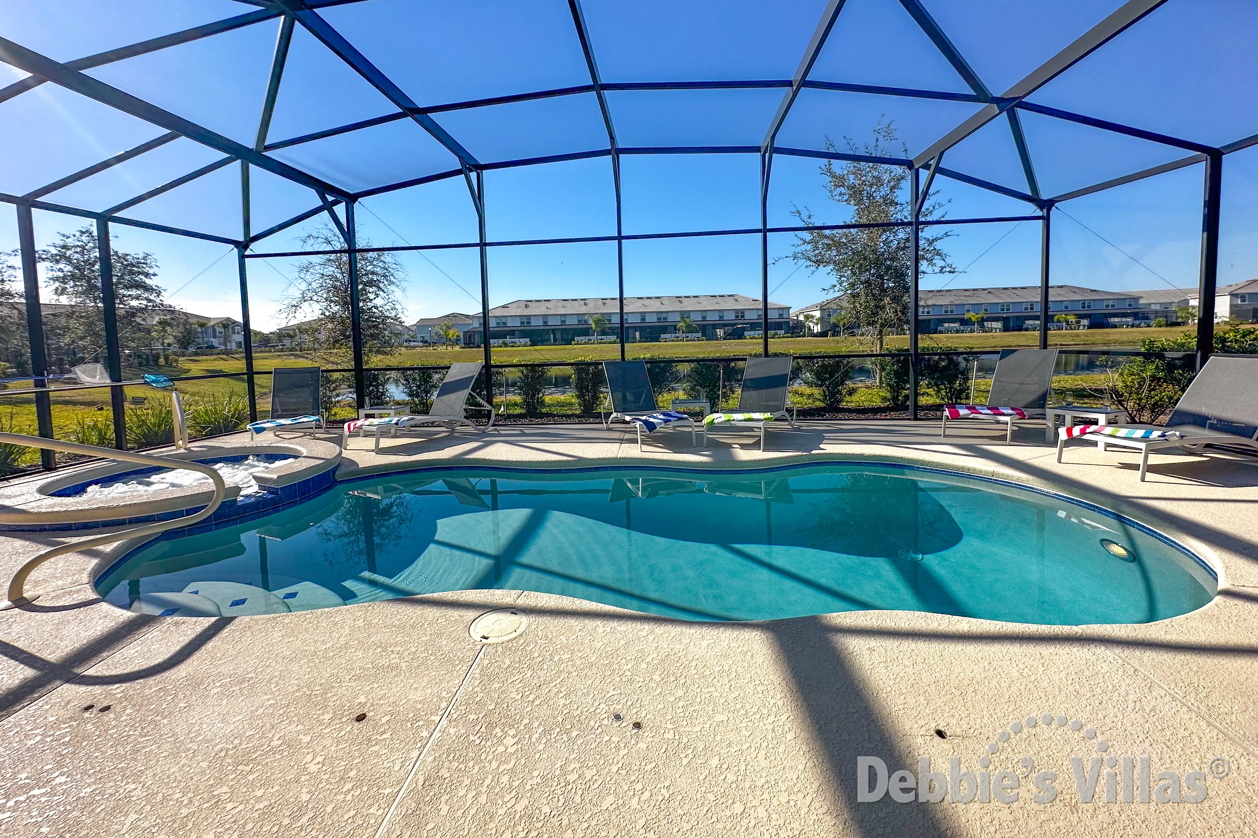 Private pool and spa at this vacation villa on Solterra in Davenport