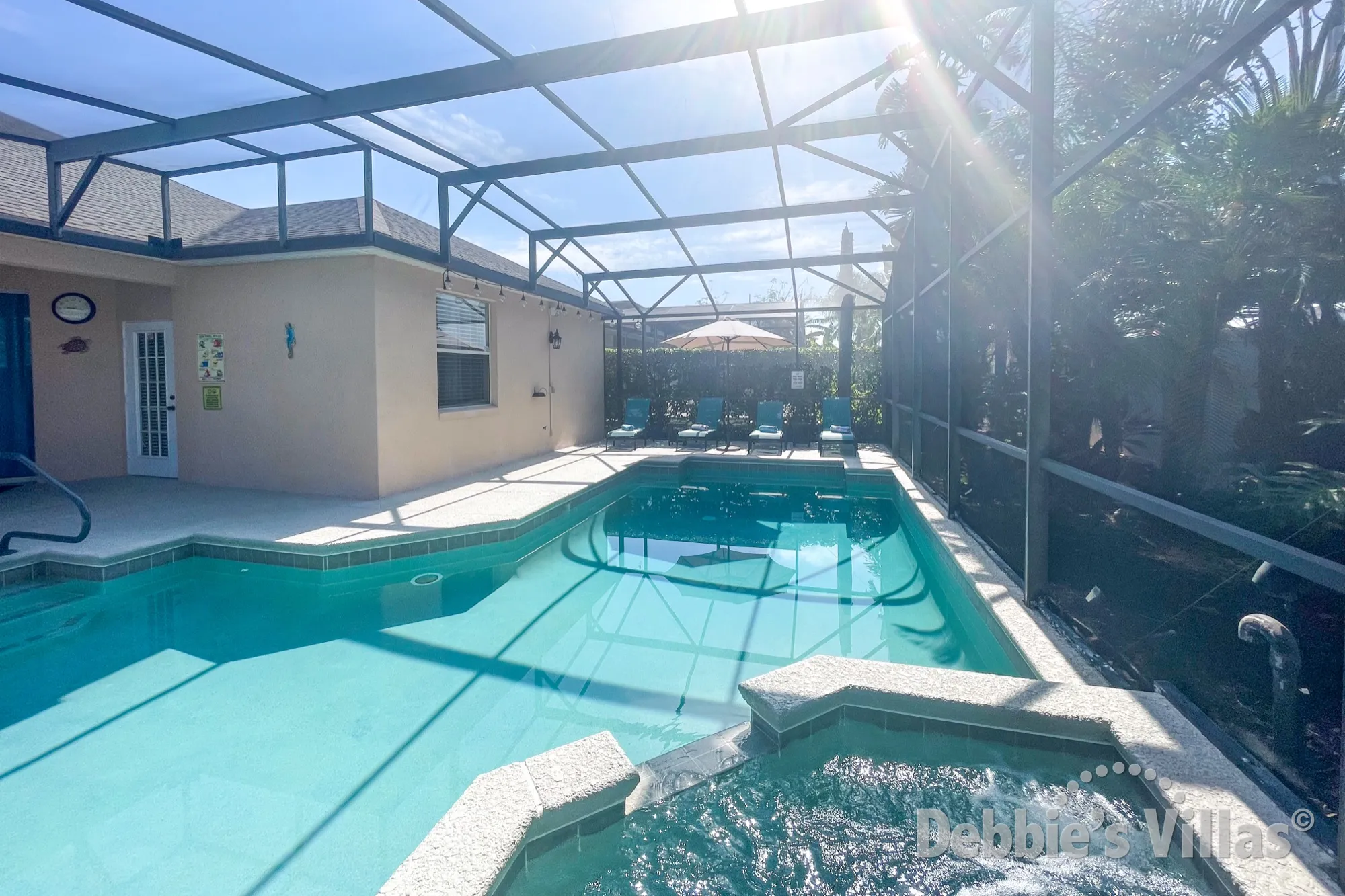Sun-drenched south-facing private pool and spa at this Davenport vacation villa
