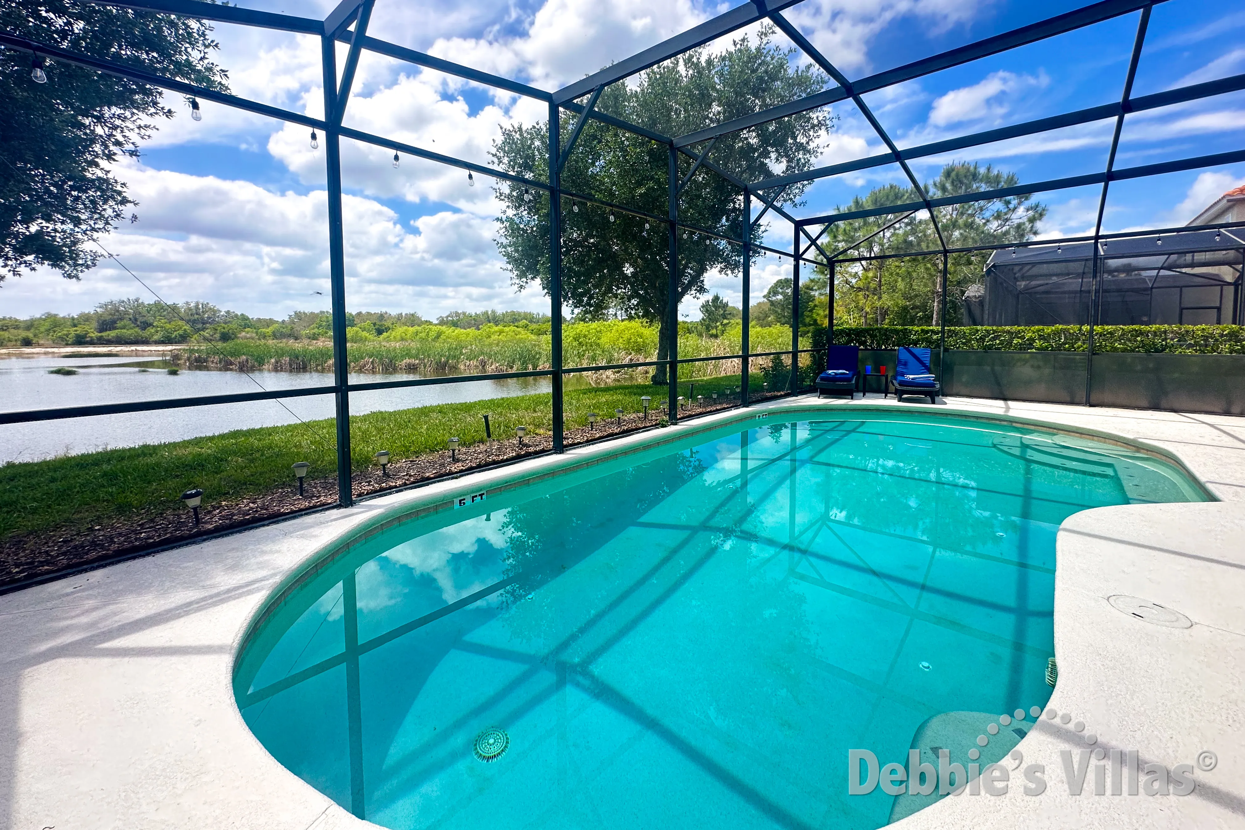South-facing pool at this vacation villa on Solterra in Davenport  