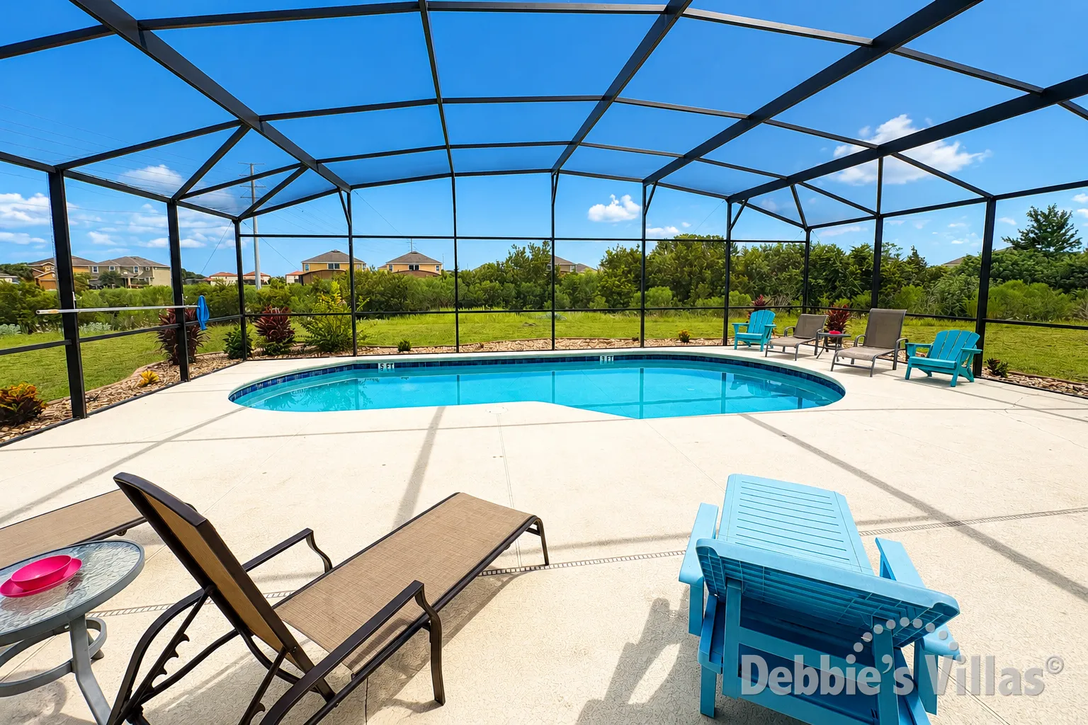 South-facing pool at this vacation villa on Providence Golf and Country Club in Davenport 