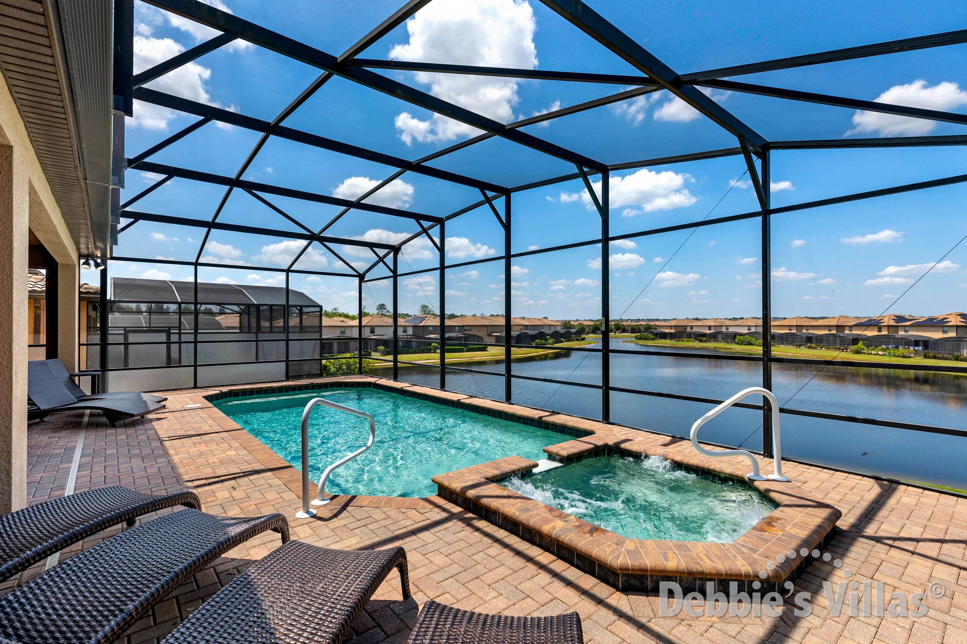 West-facing pool and spa at this vacation villa on Windsor at Westside in Kissimmee