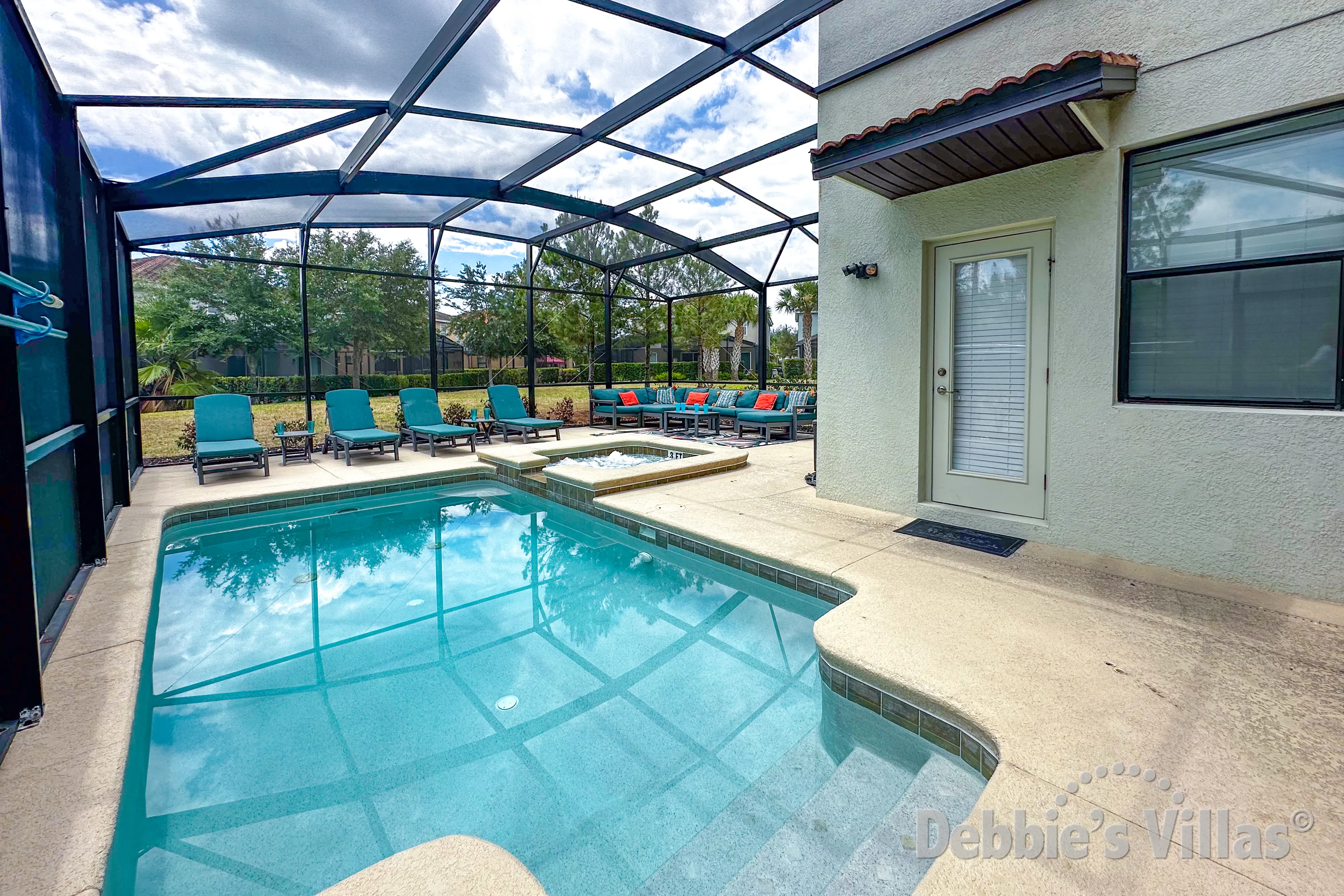 Private pool and spa at this vacation villa on Solterra in Davenport