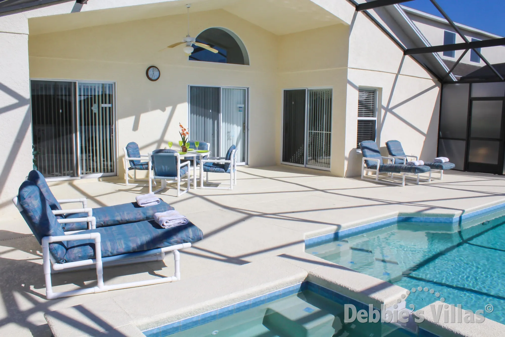 Large south-facing private pool deck on Legacy Park in Davenport