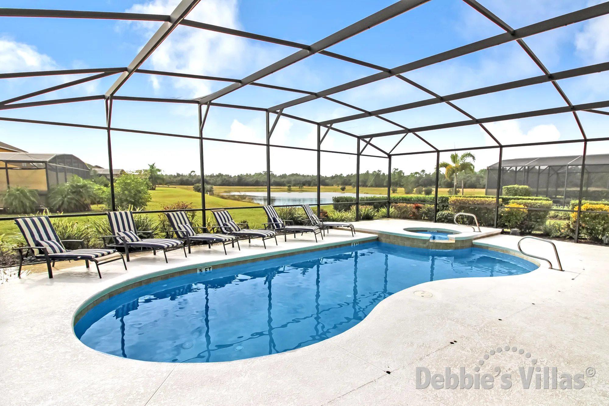 Watersong villa in Davenport with lake view from the south-facing private pool and spa