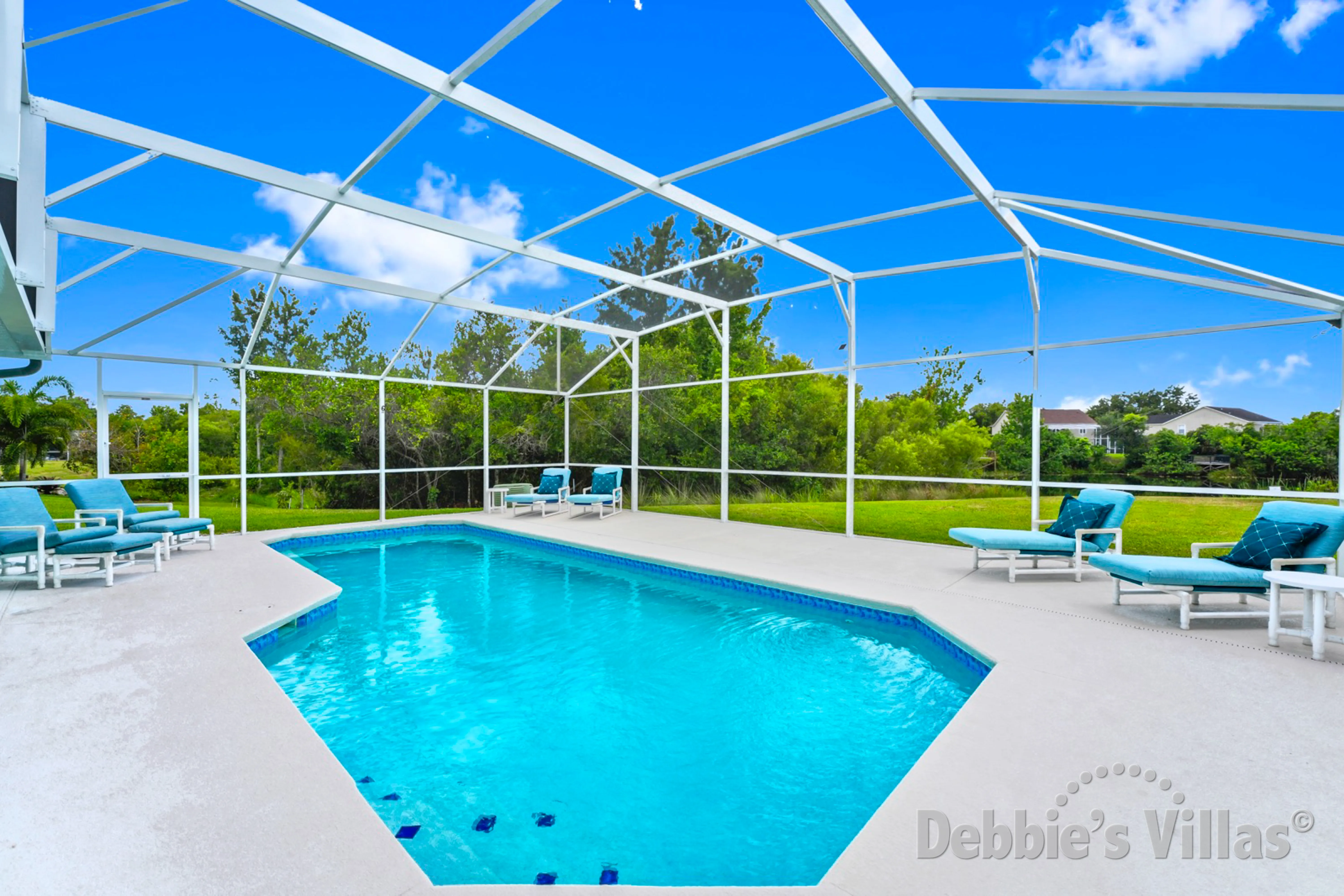 South-facing private pool with lake view at this Davenport vacation villa