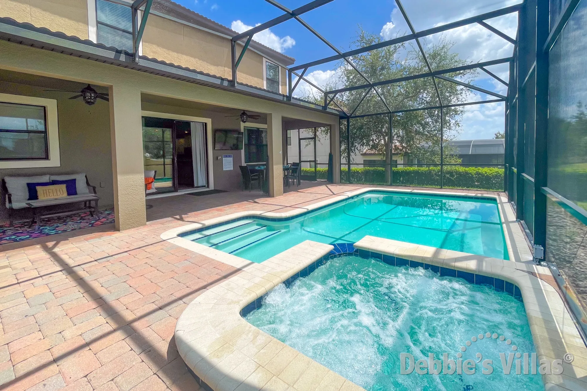 Sun-drenched west-facing pool deck at this ChampionsGate vacation villa