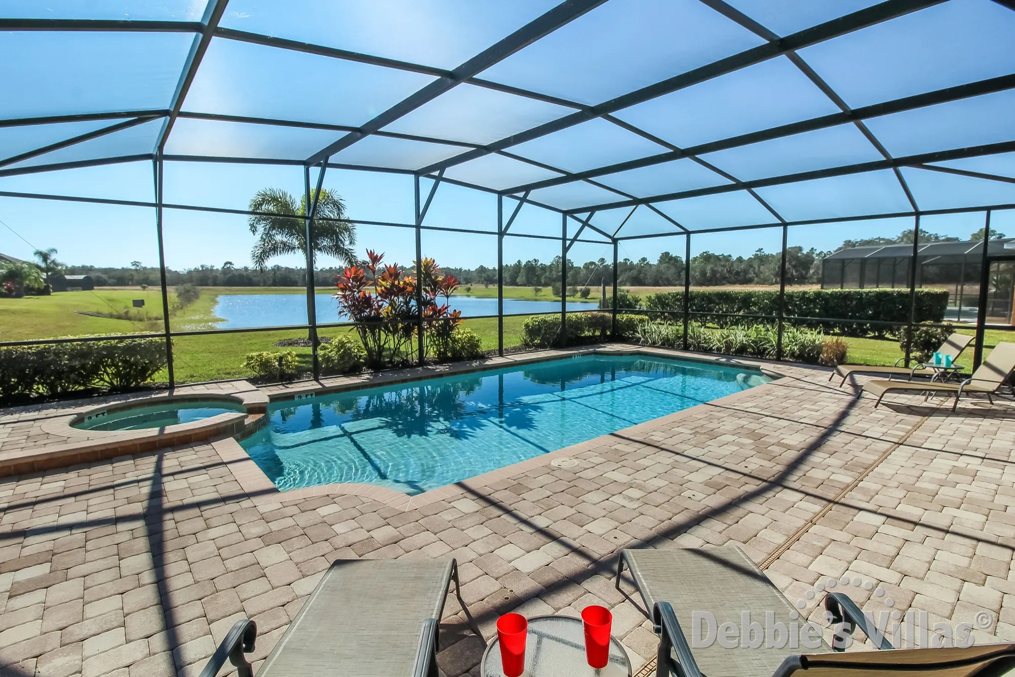 Watersong villa with private south-facing pool and spa and lake view