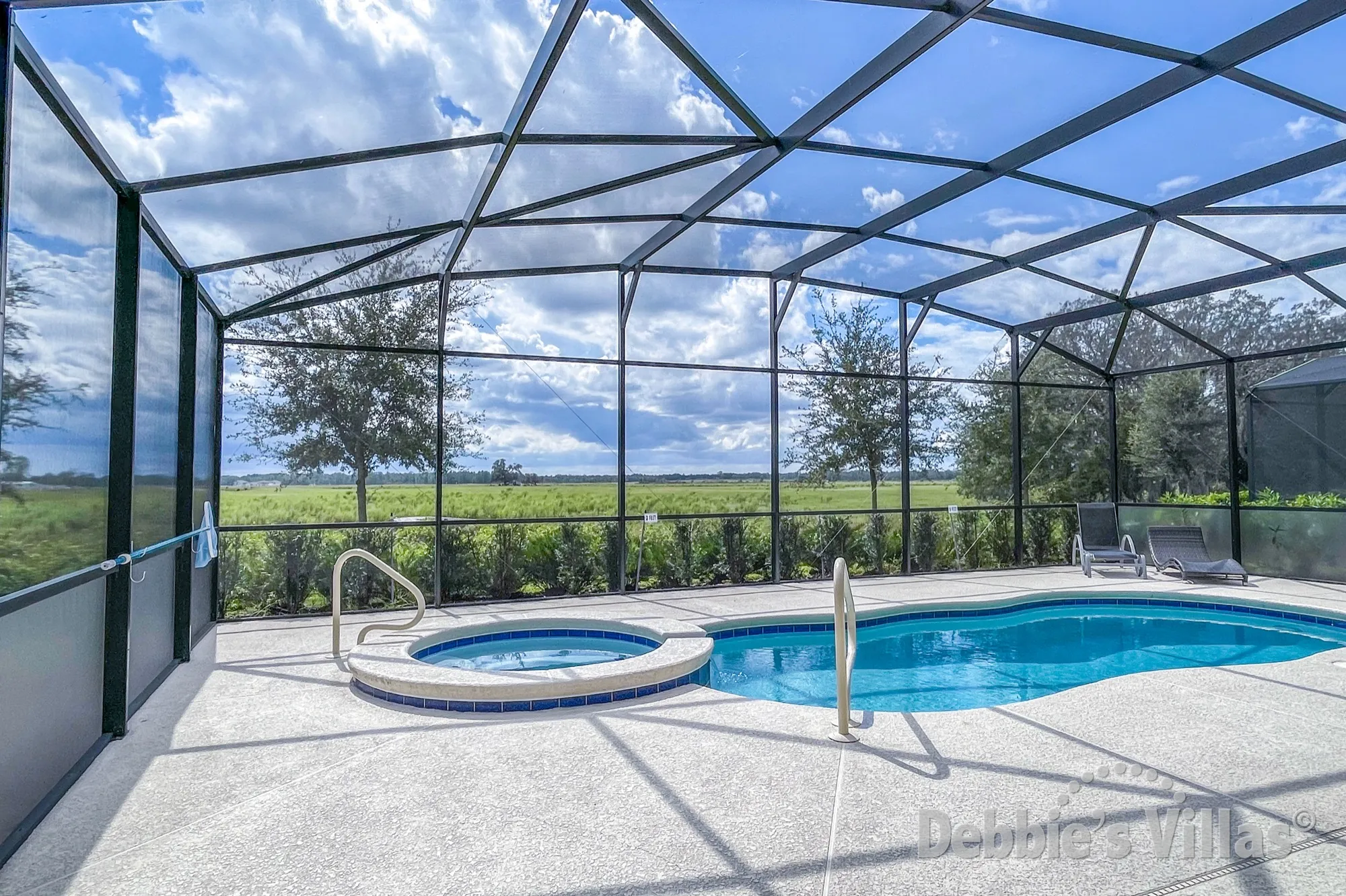 South-facing private pool and spa at this vacation villa on Solterra