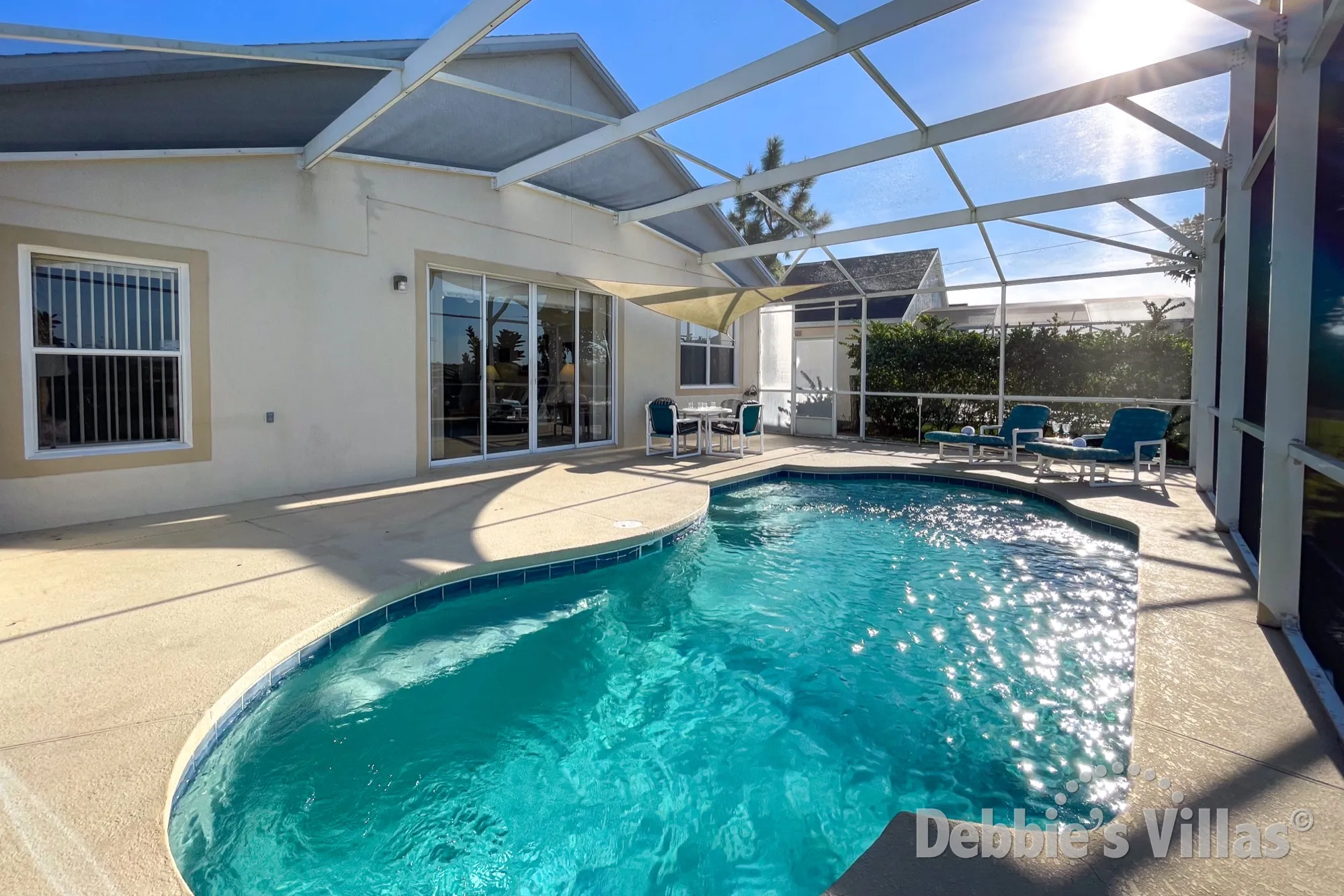 Sun-drenched private pool deck at this Highlands Reserve vacation villa