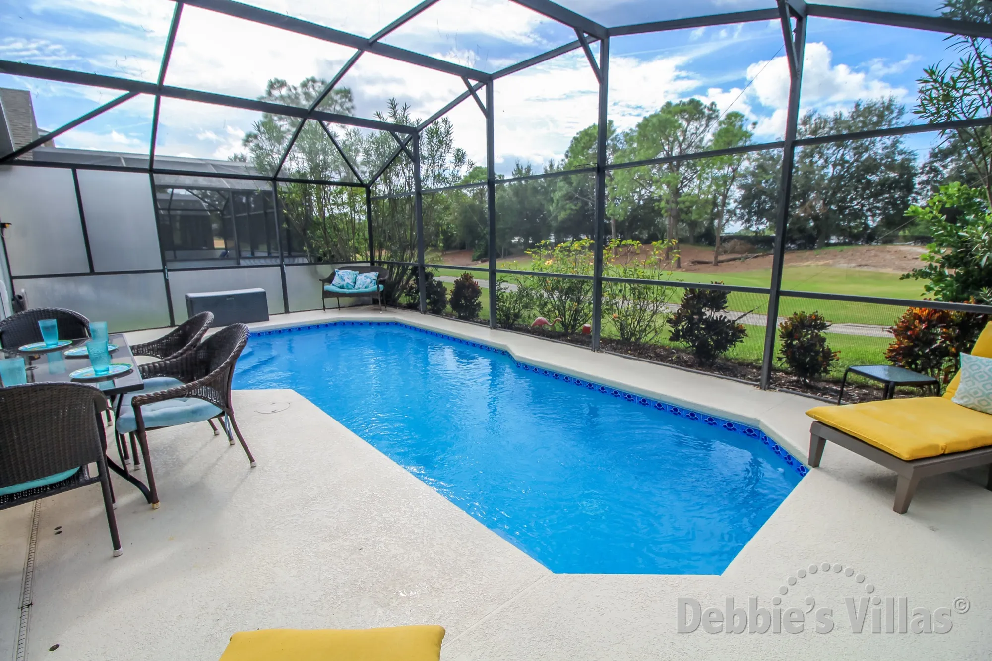 Golf course views from the west-facing private pool of this Southern Dunes vacation villa