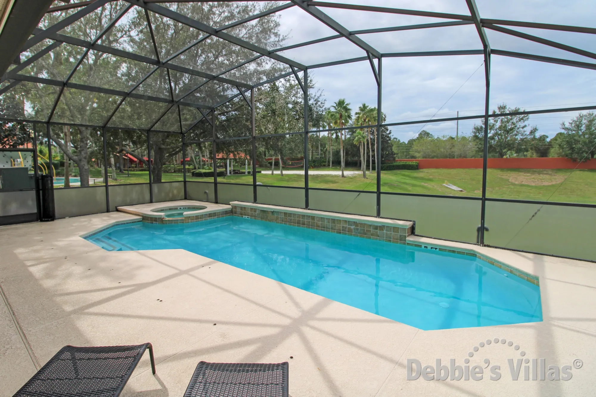 Vacation villa on the gated Davenport community of Solana has a west-facing private pool and spa