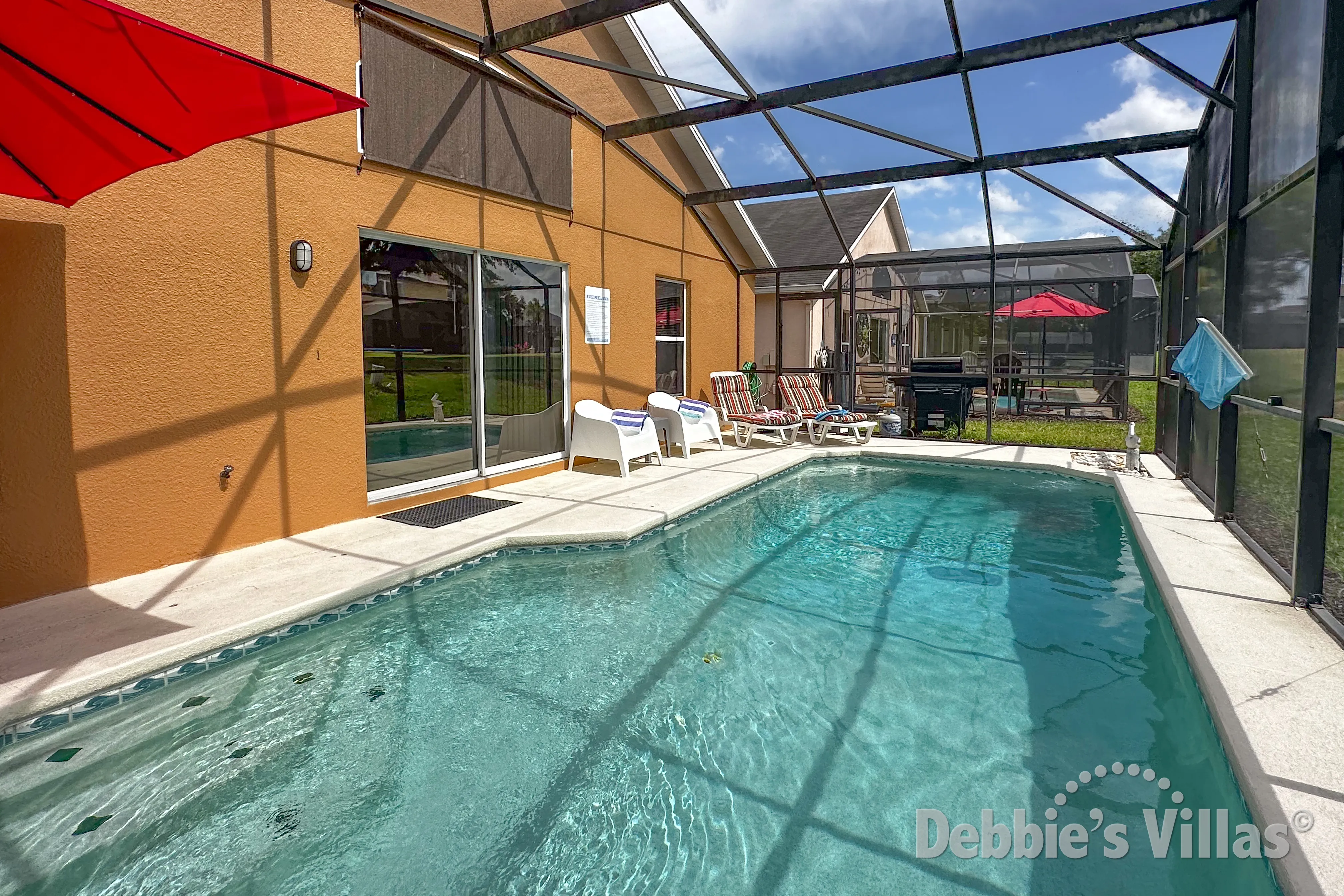 West-facing pool at this vacation villa on Emerald Island in Kissimmee