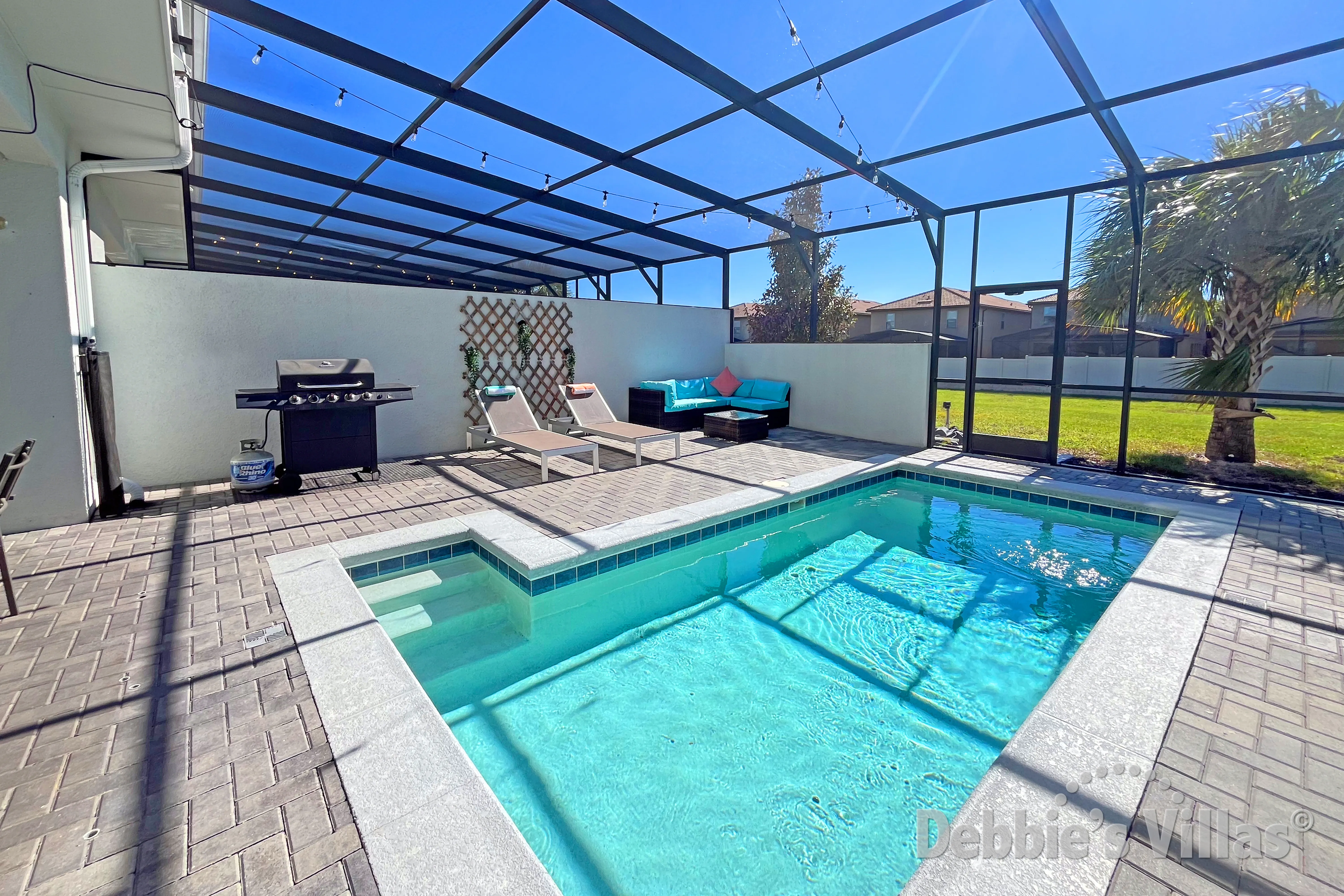 South-facing splash pool at this vacation home on Windsor at Westside in Kissimmee