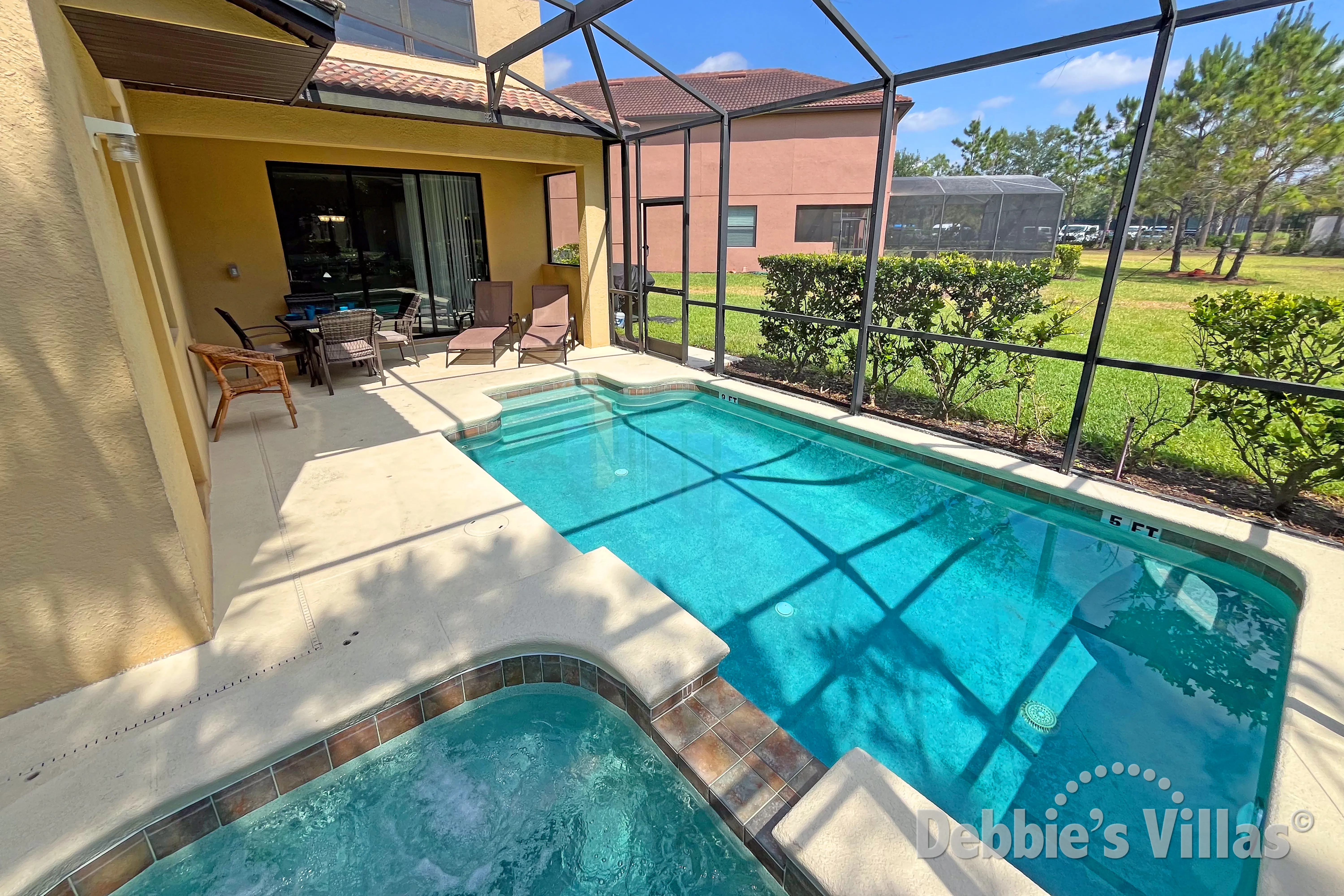 Top up your tan in the Orlando sunshine as your kids play in the private pool 