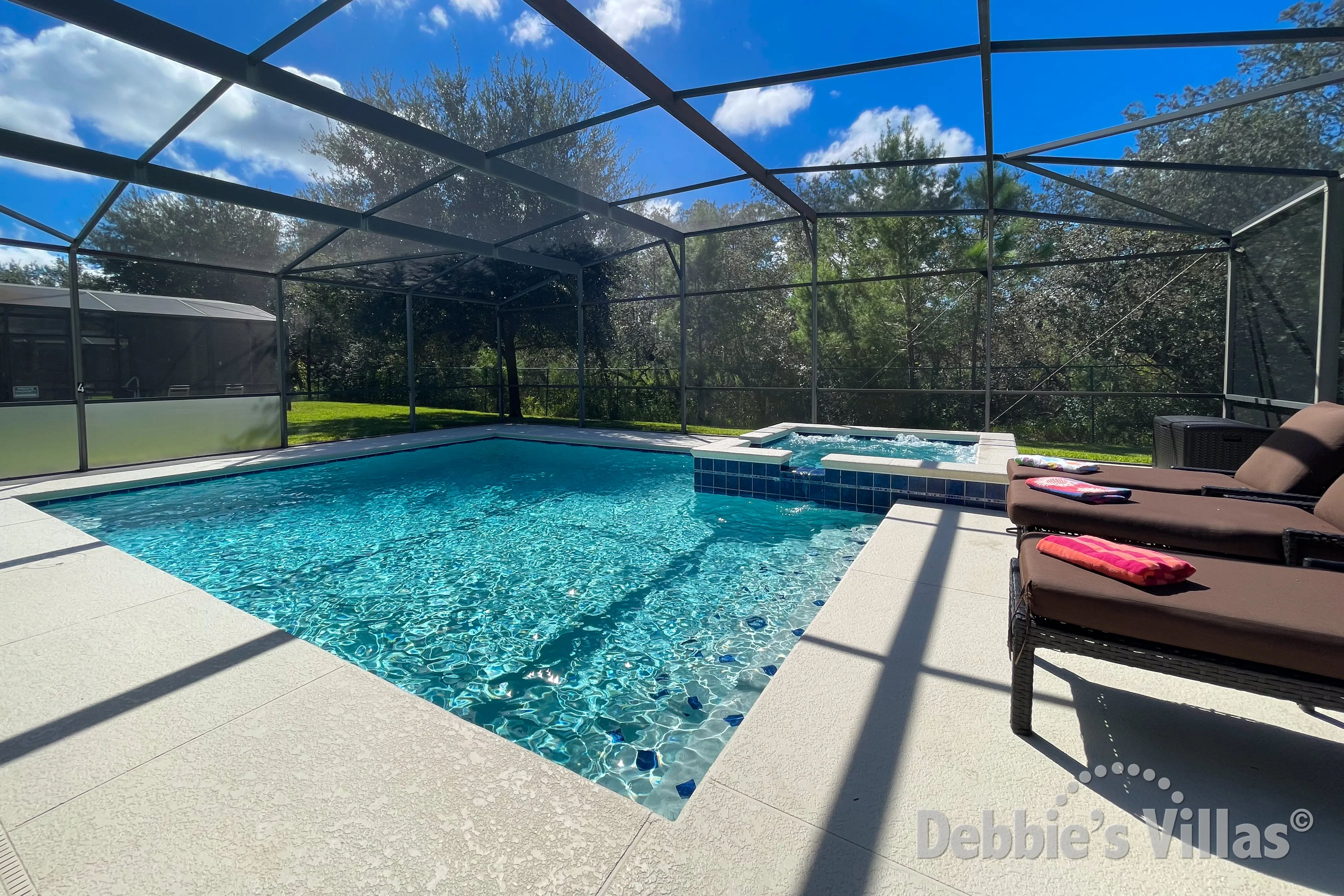 South-facing pool and spa at this vacation villa on Calabria in Westside at Kissimmee