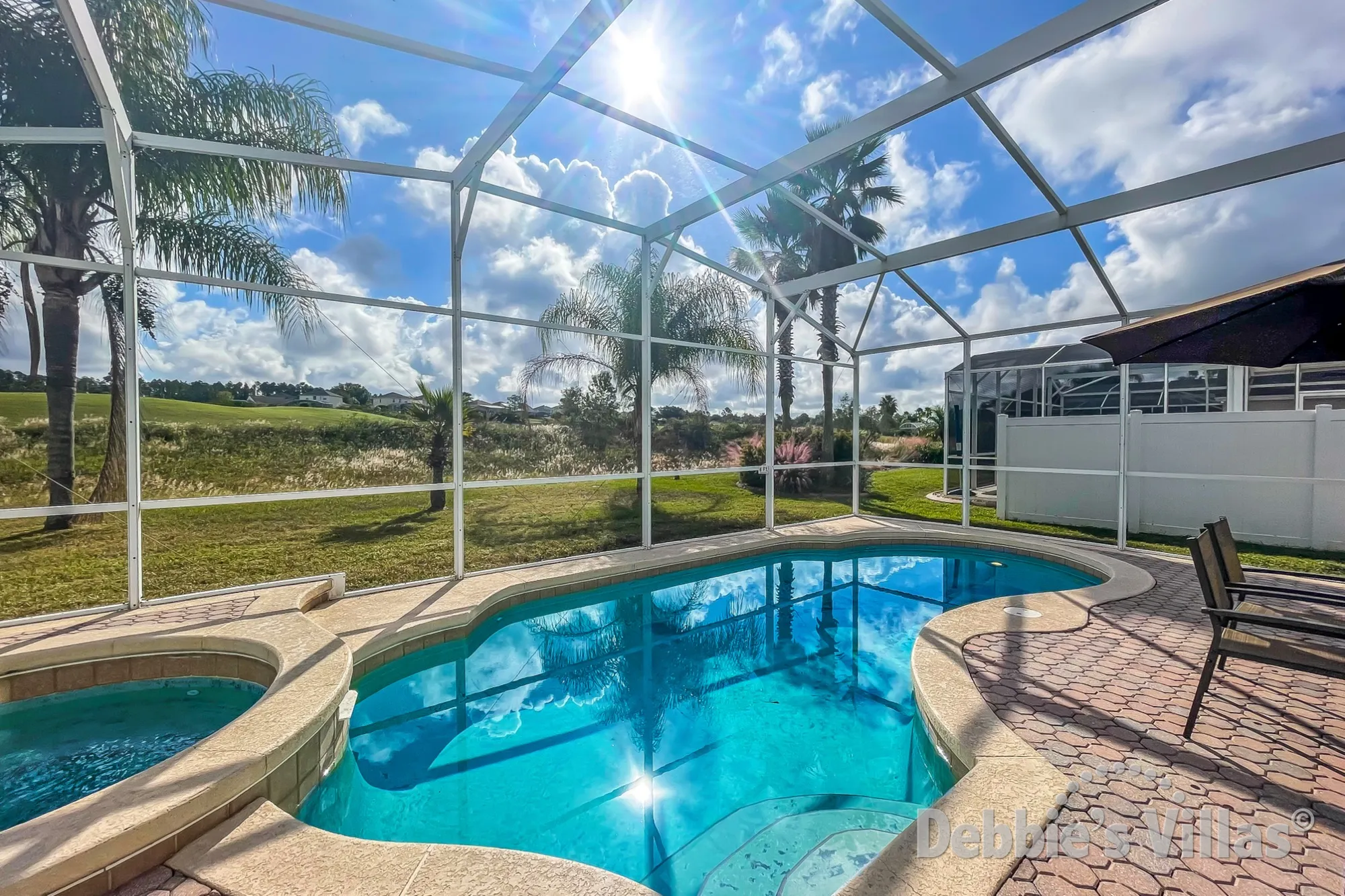 Golf course views from the private pool at this Highlands Reserve vacation villa