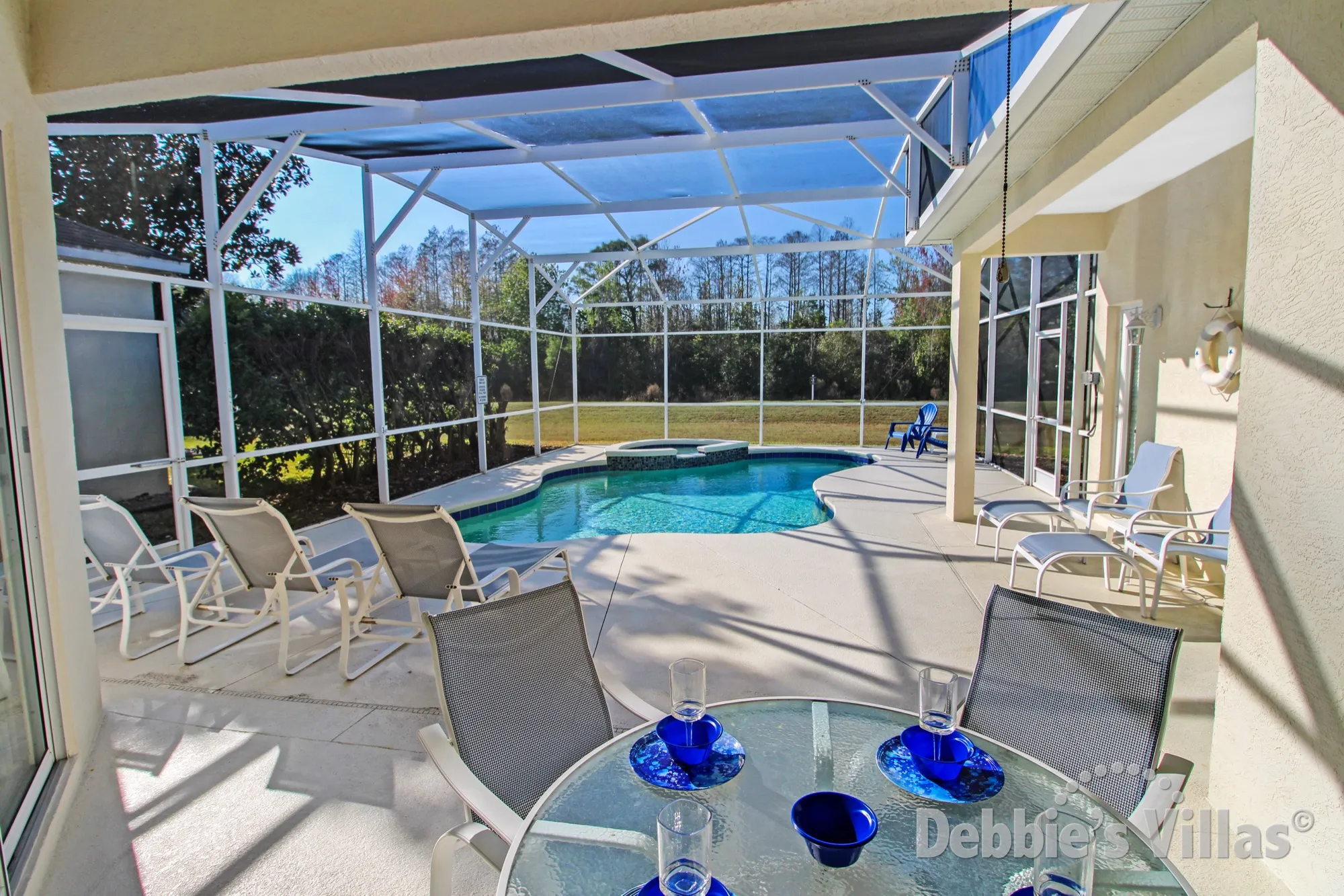 Covered dining area by the pool
