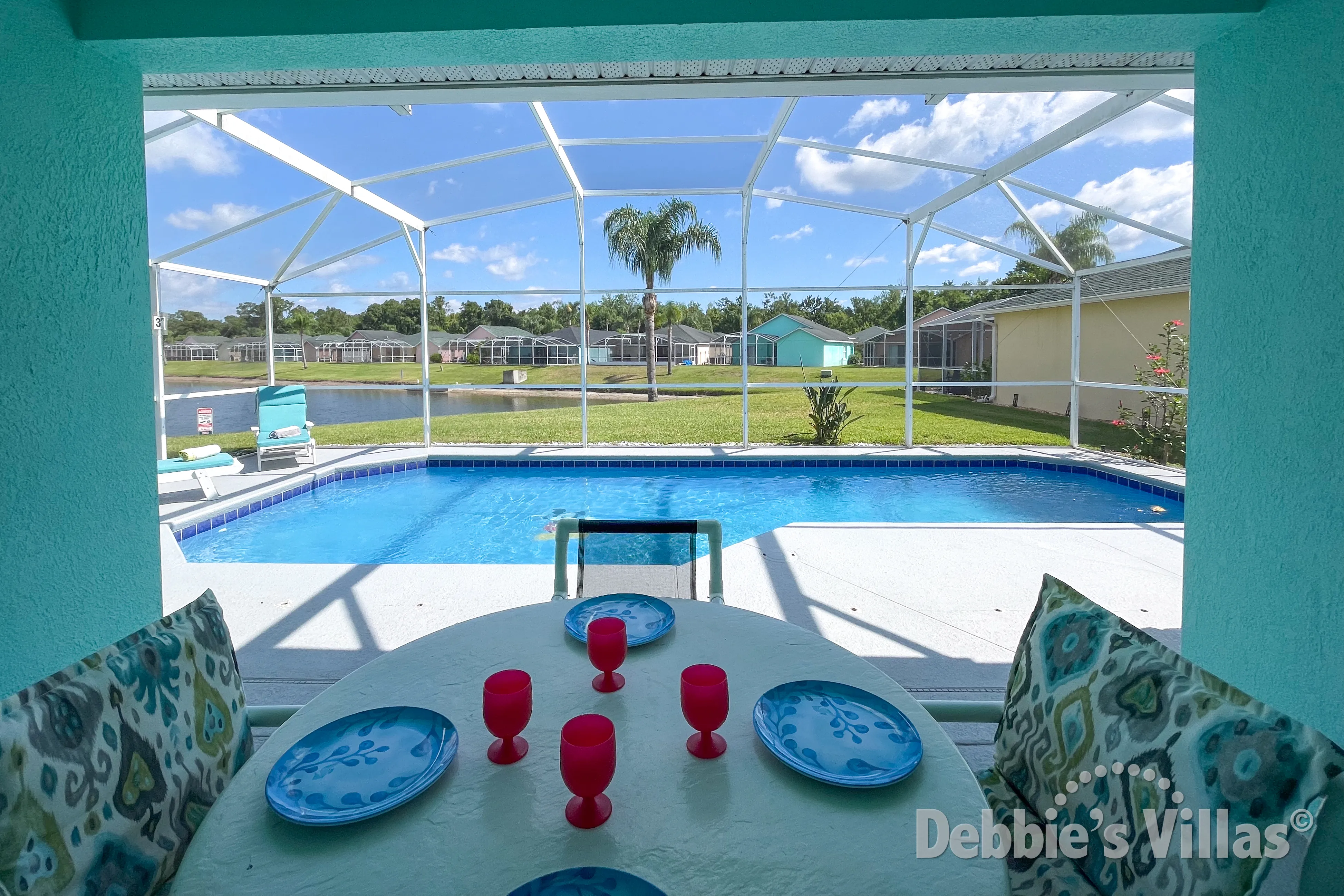 Lake view from the private pool at this vacation villa on Town Center in Davenport