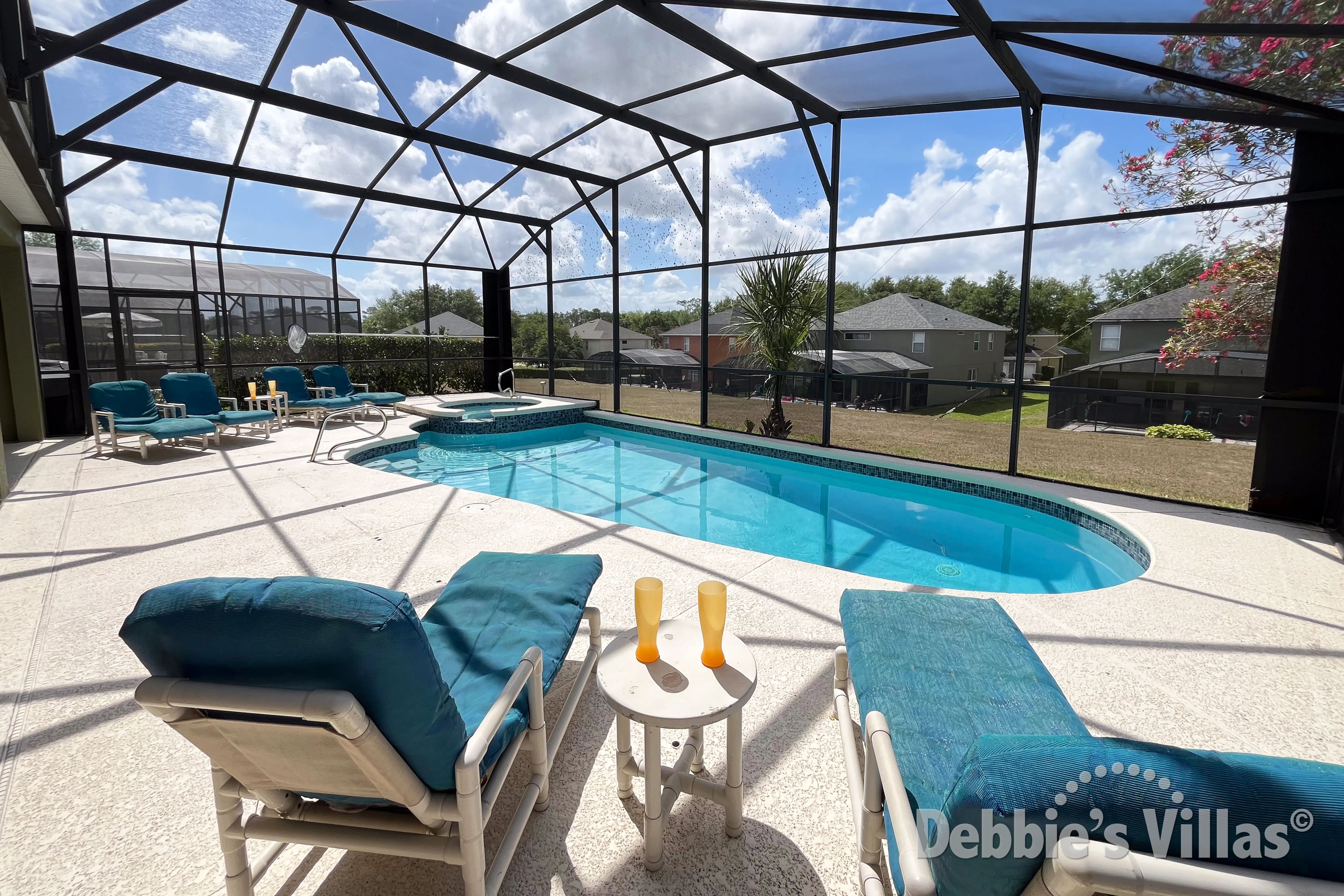 Southwest-facing pool and spa at this vacation villa on Emerald Island in Kissimmee