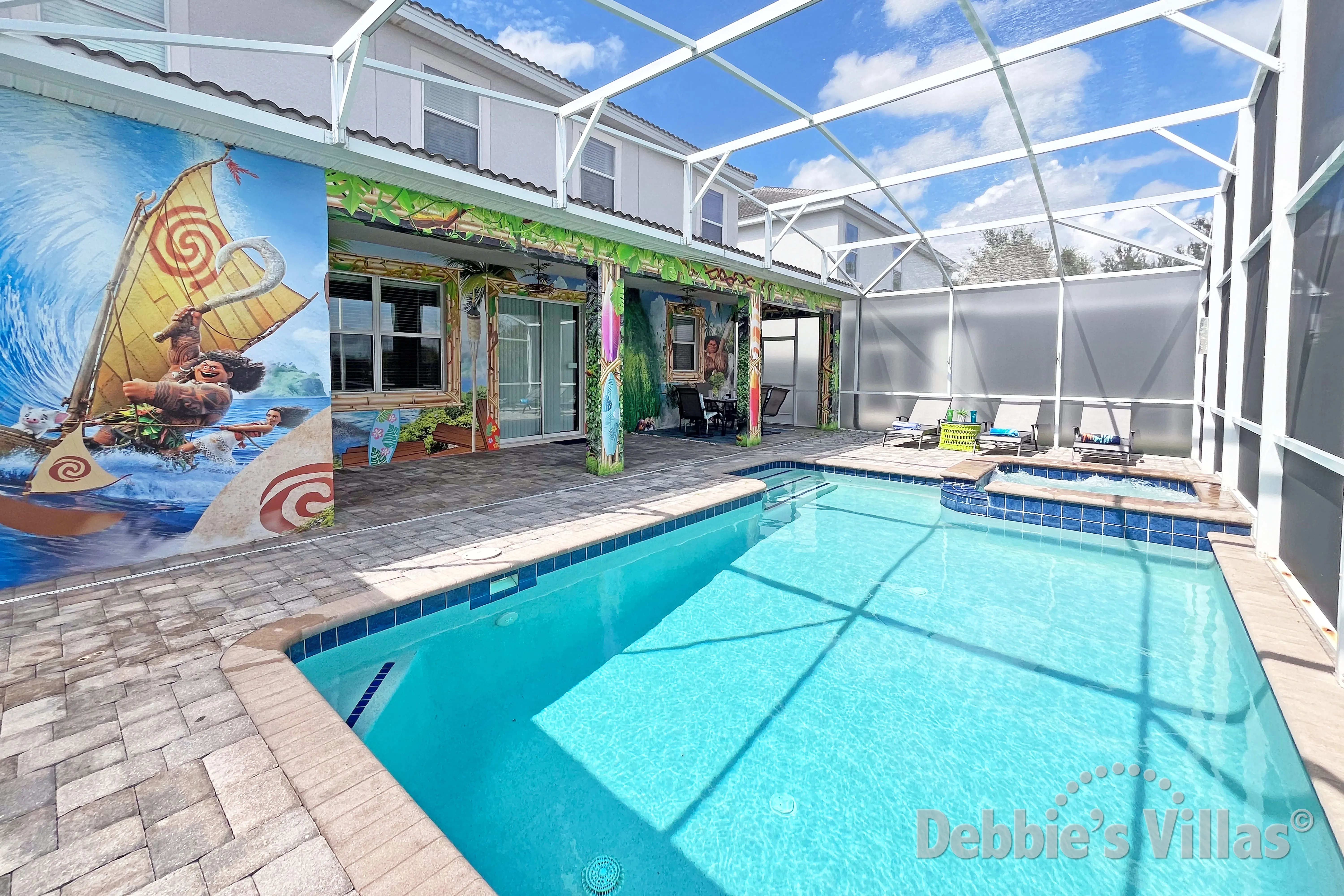 Amazing private pool deck with a Moana-theme