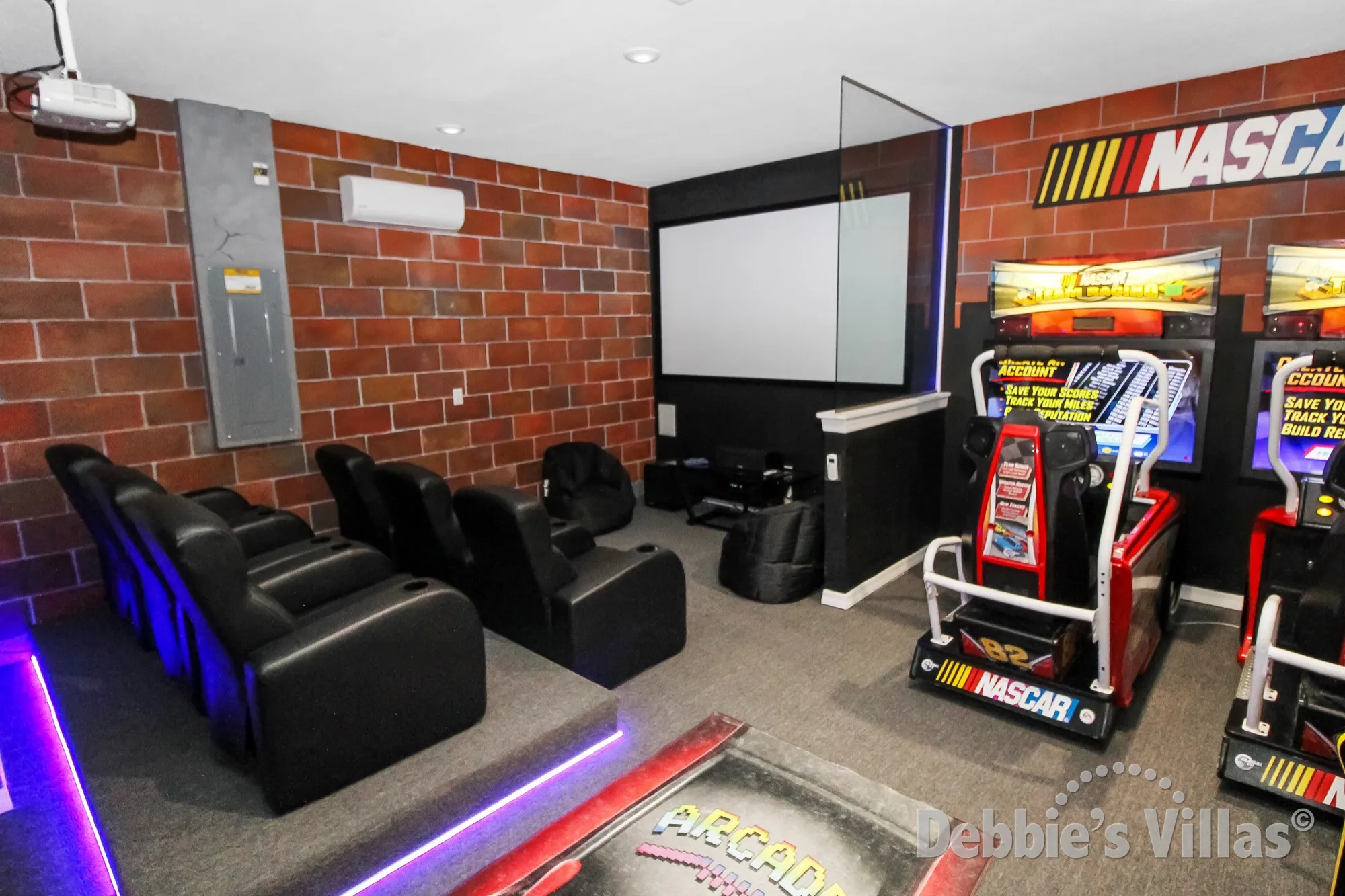 Large projector screen in the games room