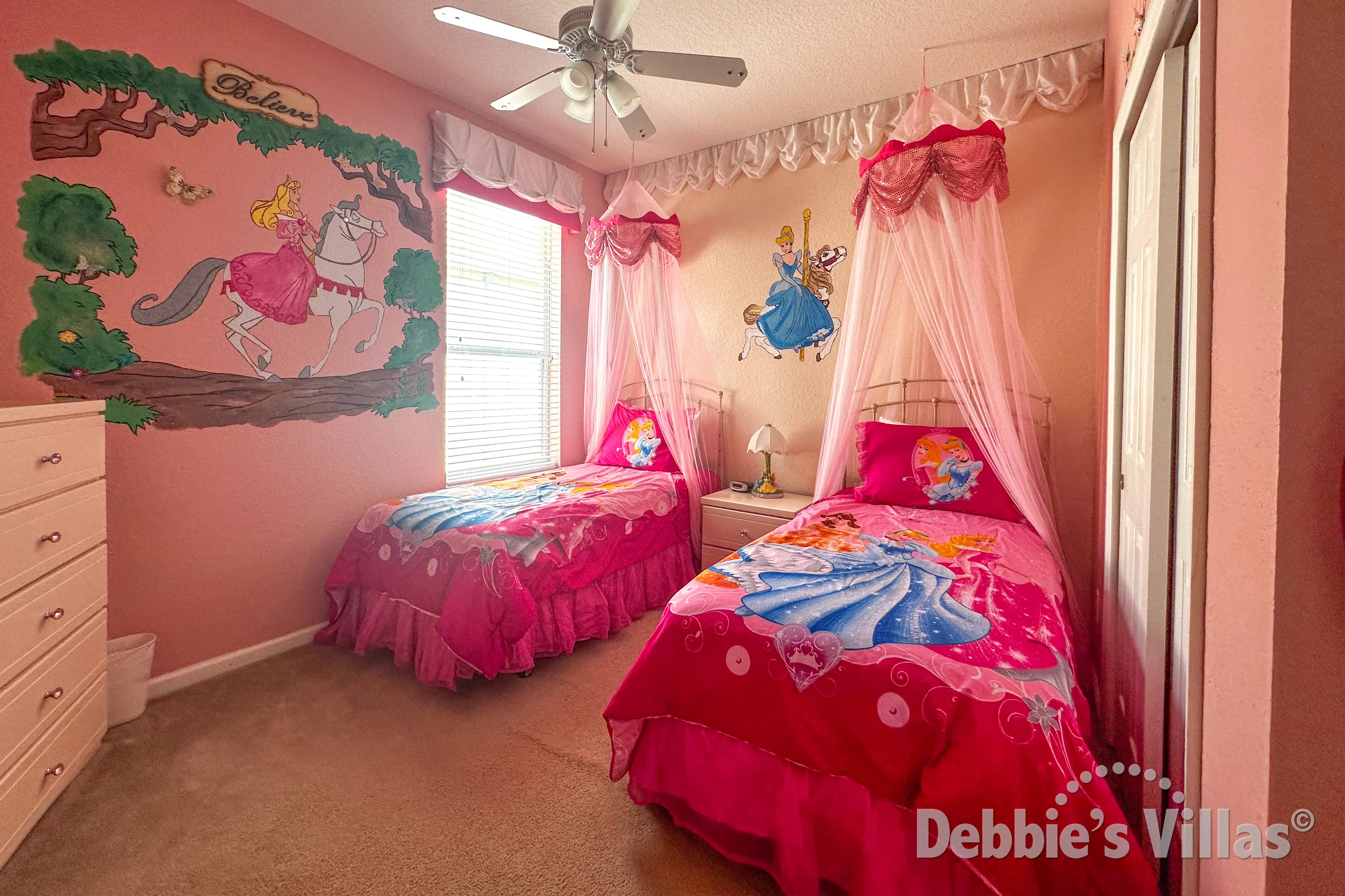 Princess-themed Bedroom 4 in this Kissimmee vacation villa