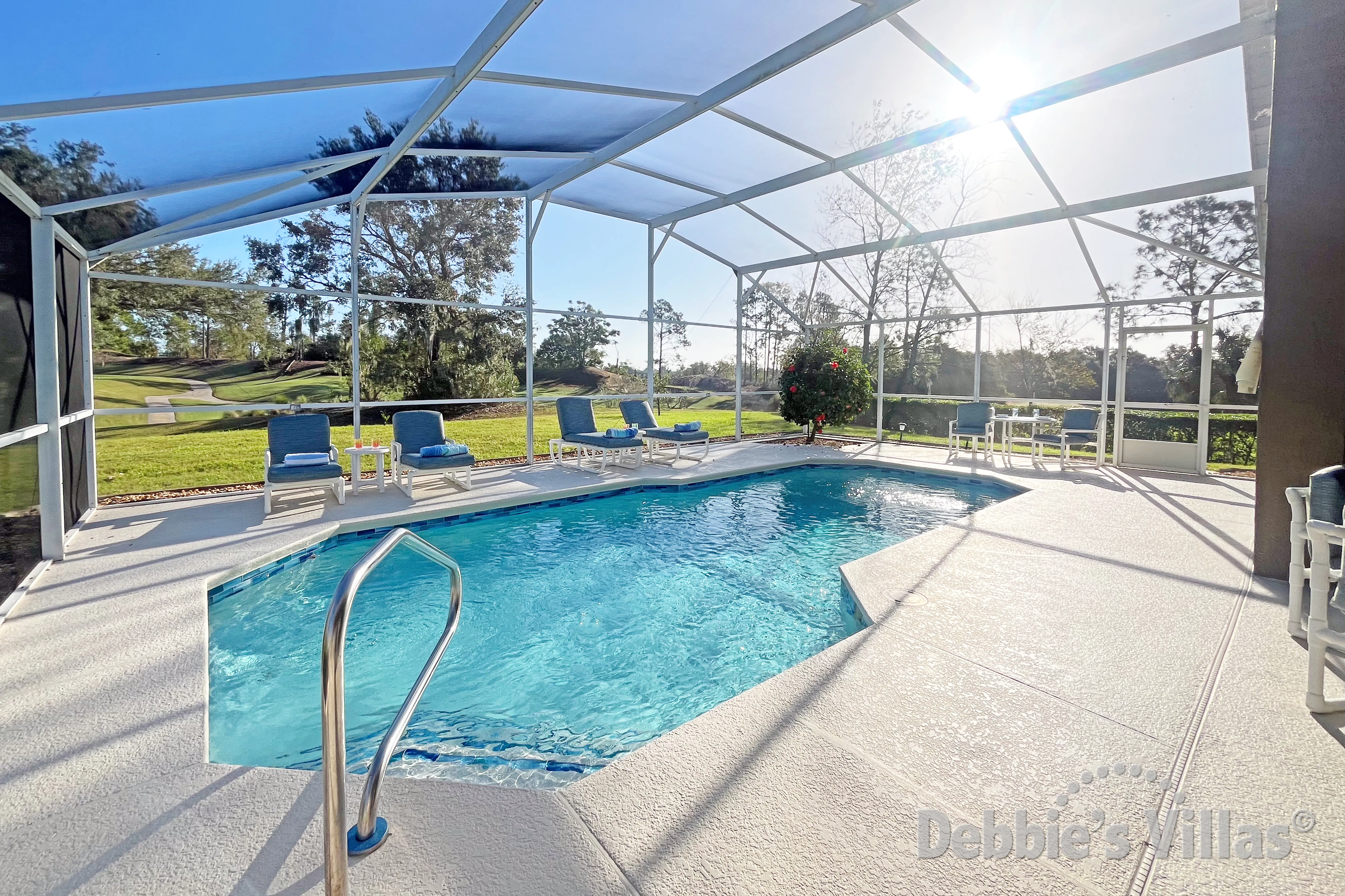 Sunny pool deck and scenic views at this Southern Dunes vacation villa