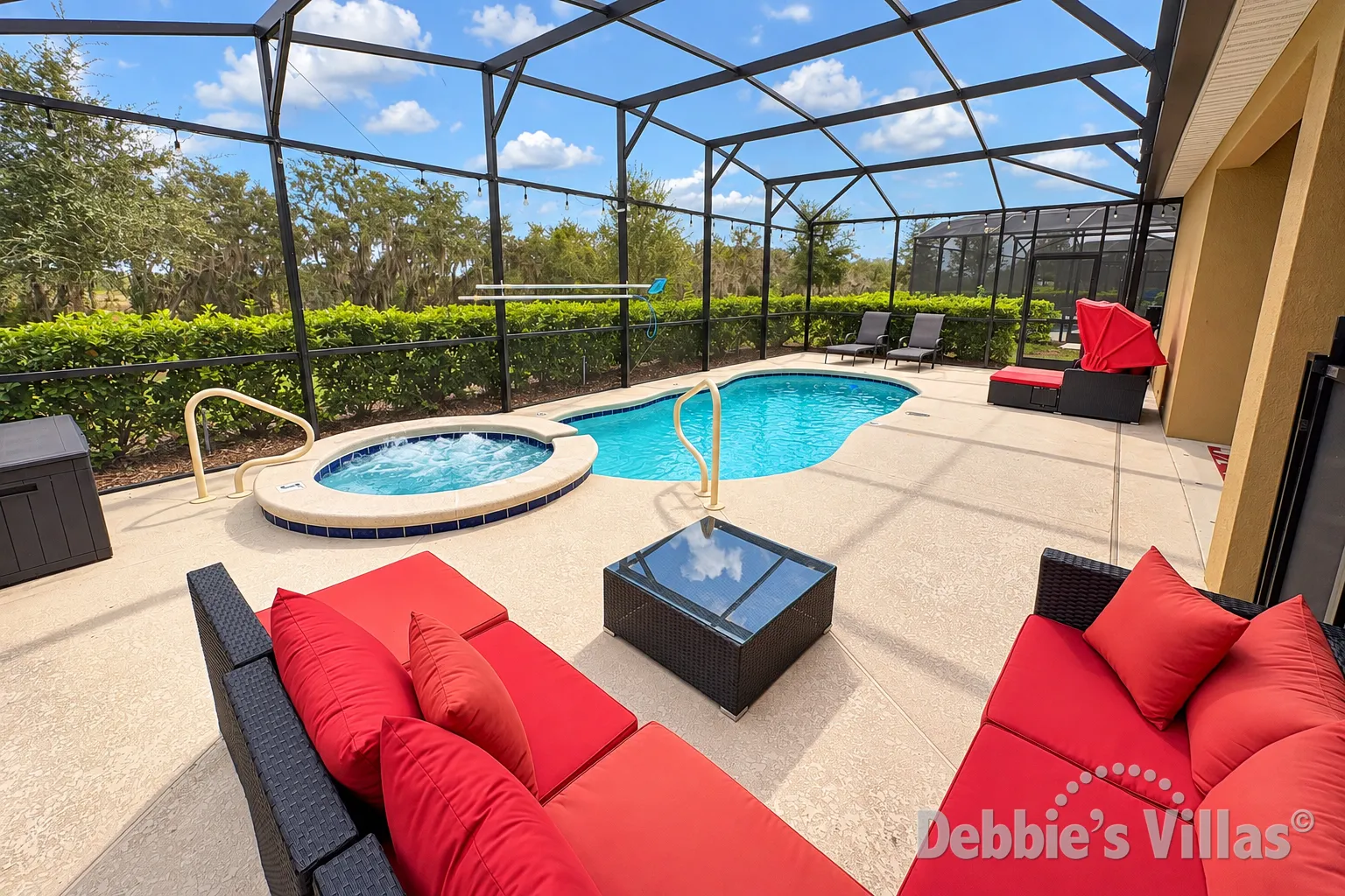 Private pool and spa at this vacation villa on Solterra in Davenport