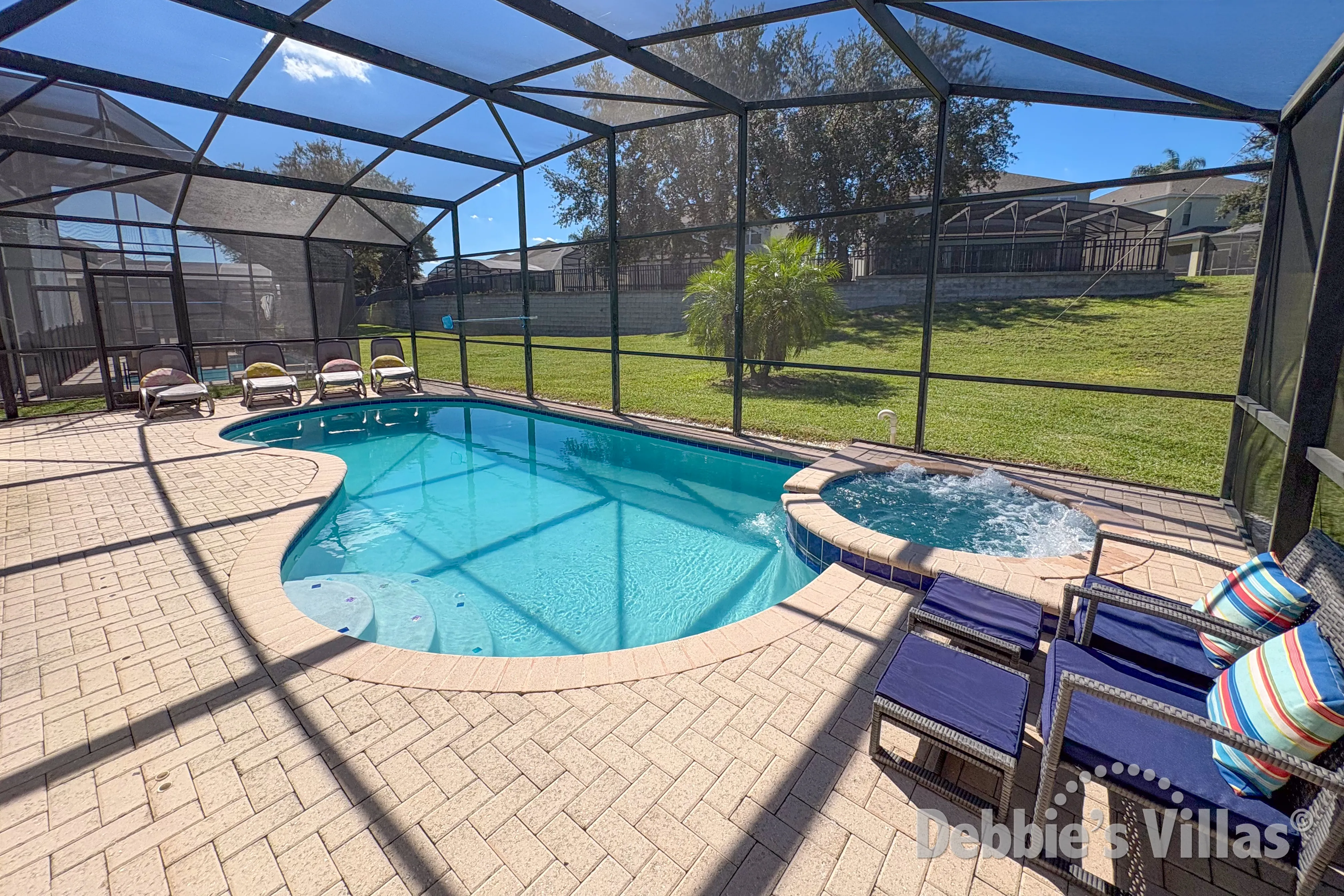 Southwest-facing pool and spa at this vacation villa on Windsor Hills in Kissimmee 