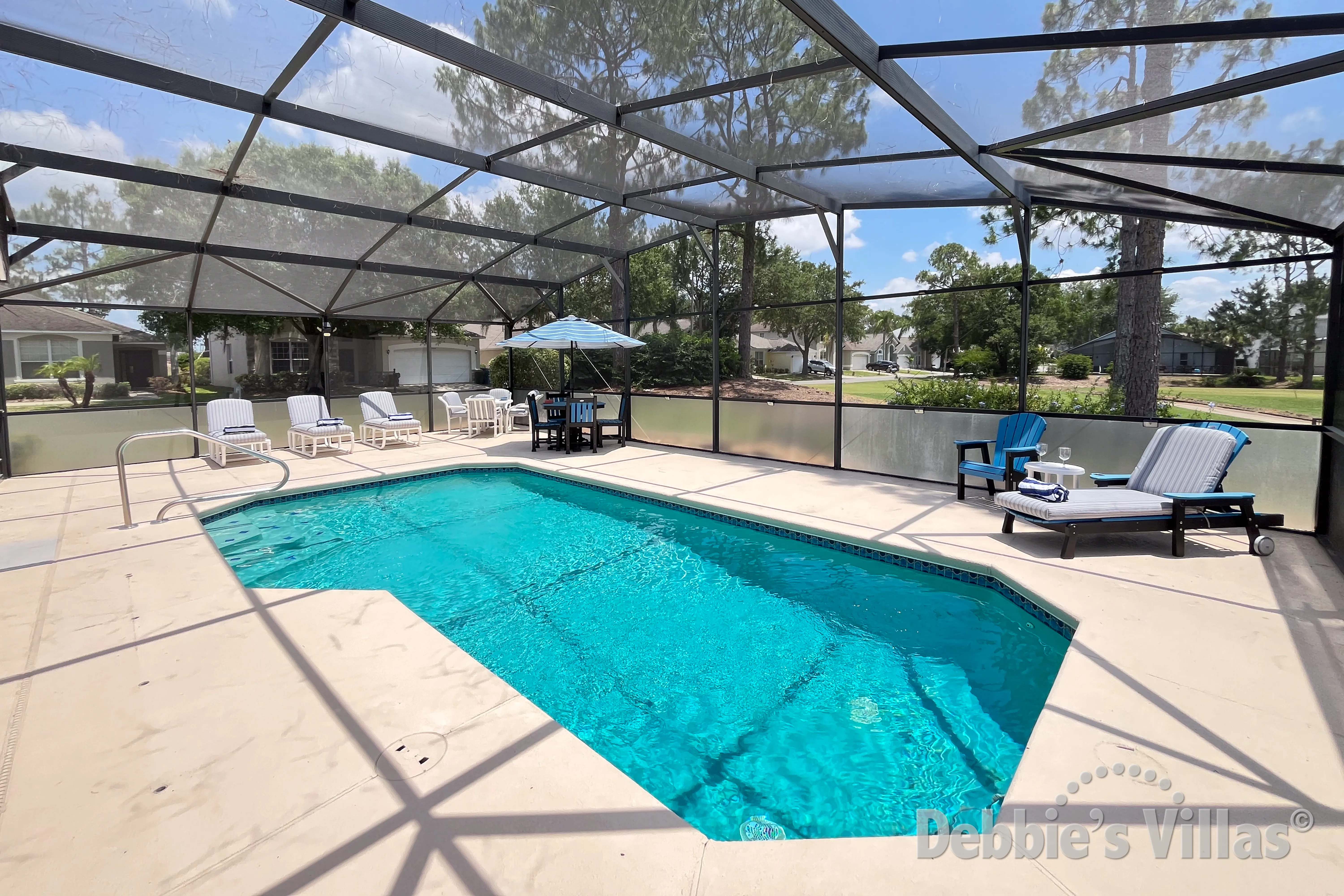 South-facing private pool at this vacation villa on Southern Dunes in Haines City 