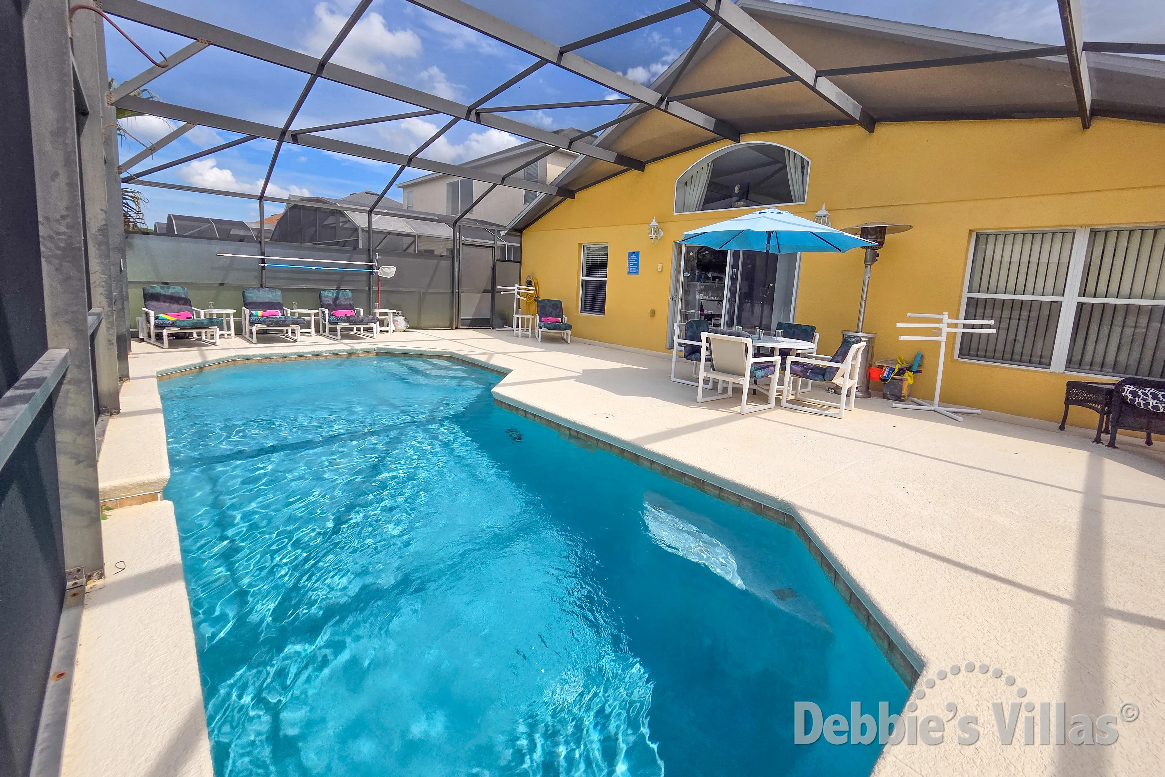 West-facing pool at this vacation villa on Seasons in Kissimmee