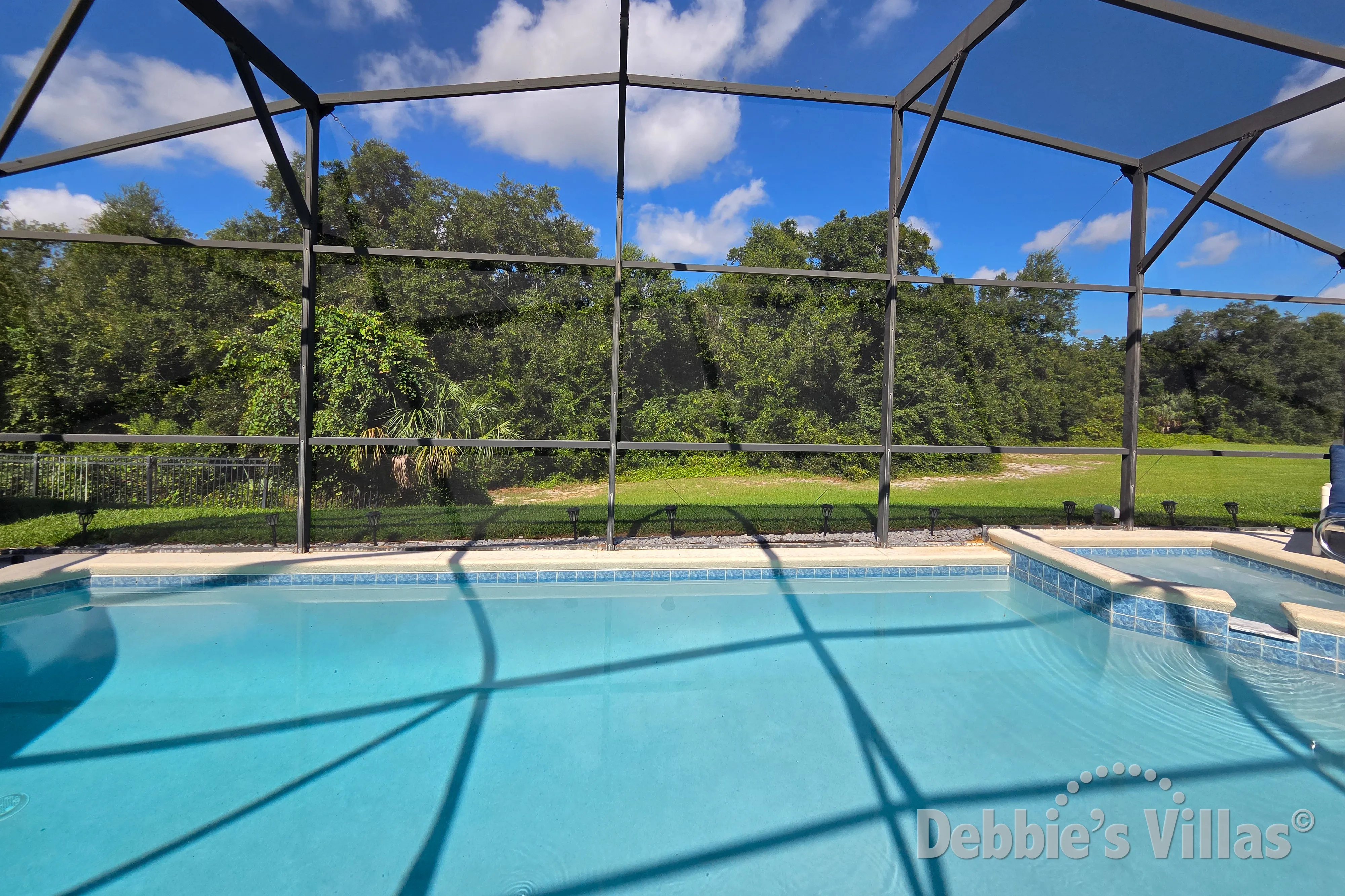West-facing pool and spa with conservation views at this Kissimmee vacation villa 