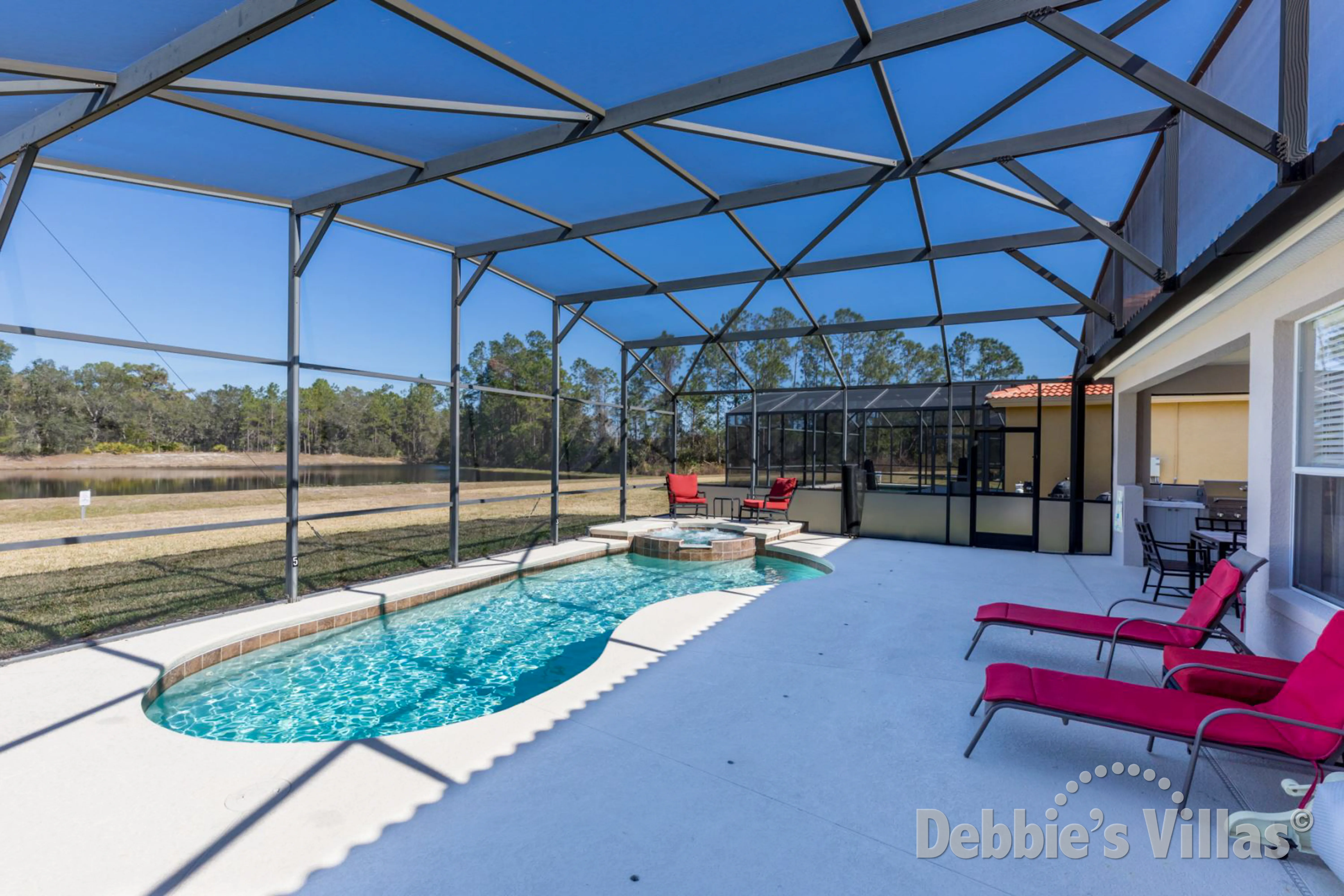 Beautiful scenic views from the private pool deck at this vacation villa on Watersong in Davenport