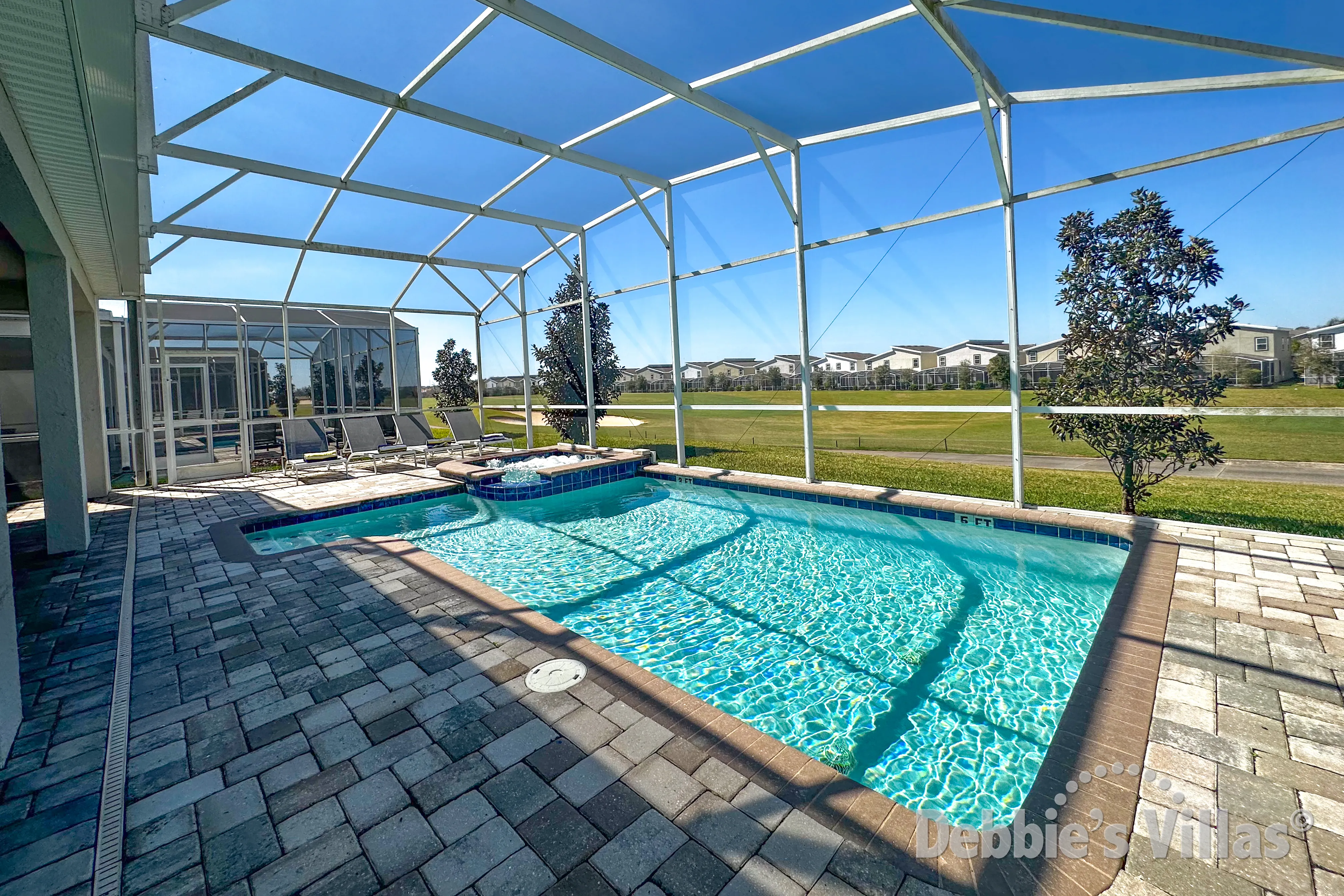 West-facing pool and spa at this vacation villa on ChampionsGate in Davenport 