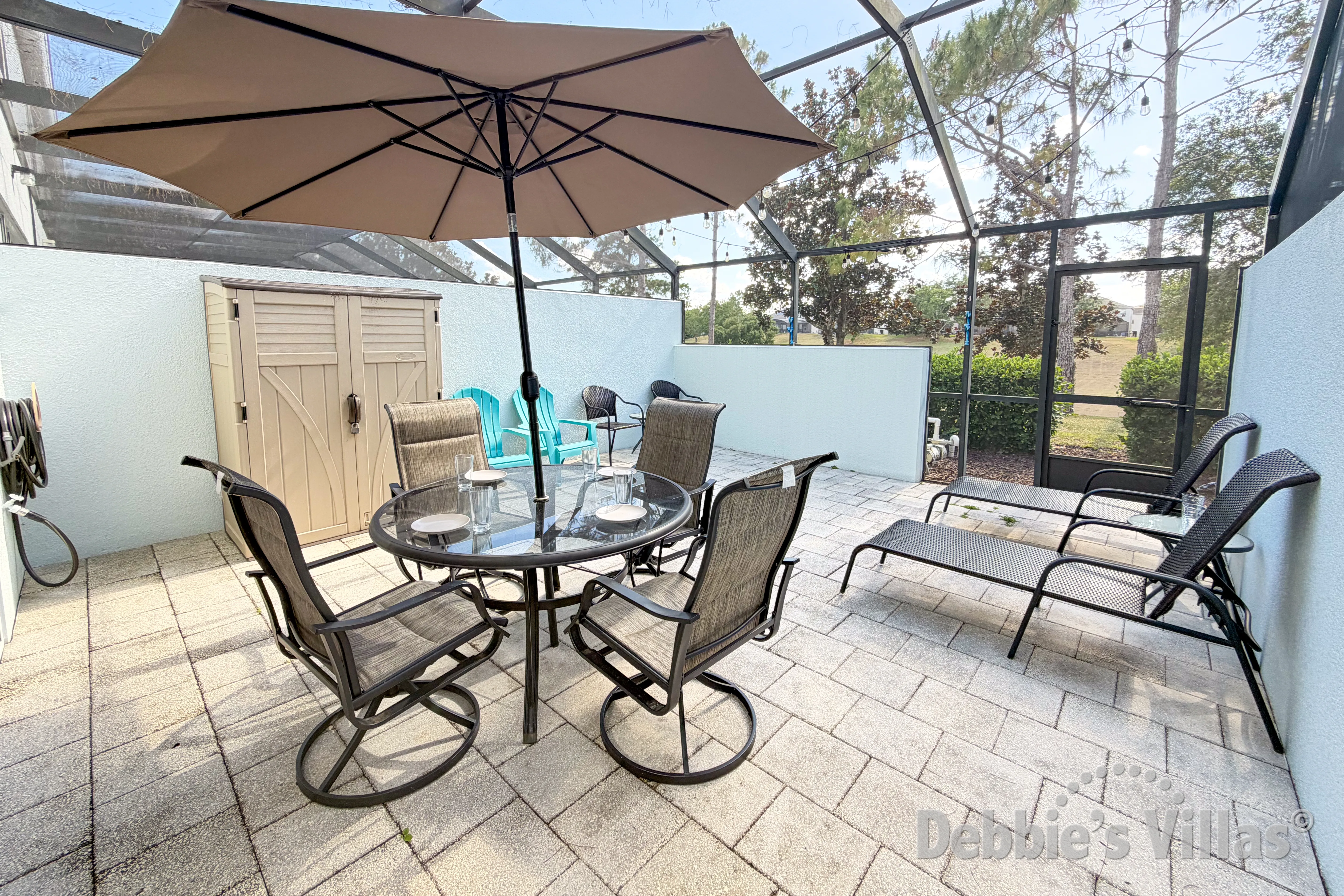 West-facing patio area at this vacation home on Windsor Hills in Kissimmee 