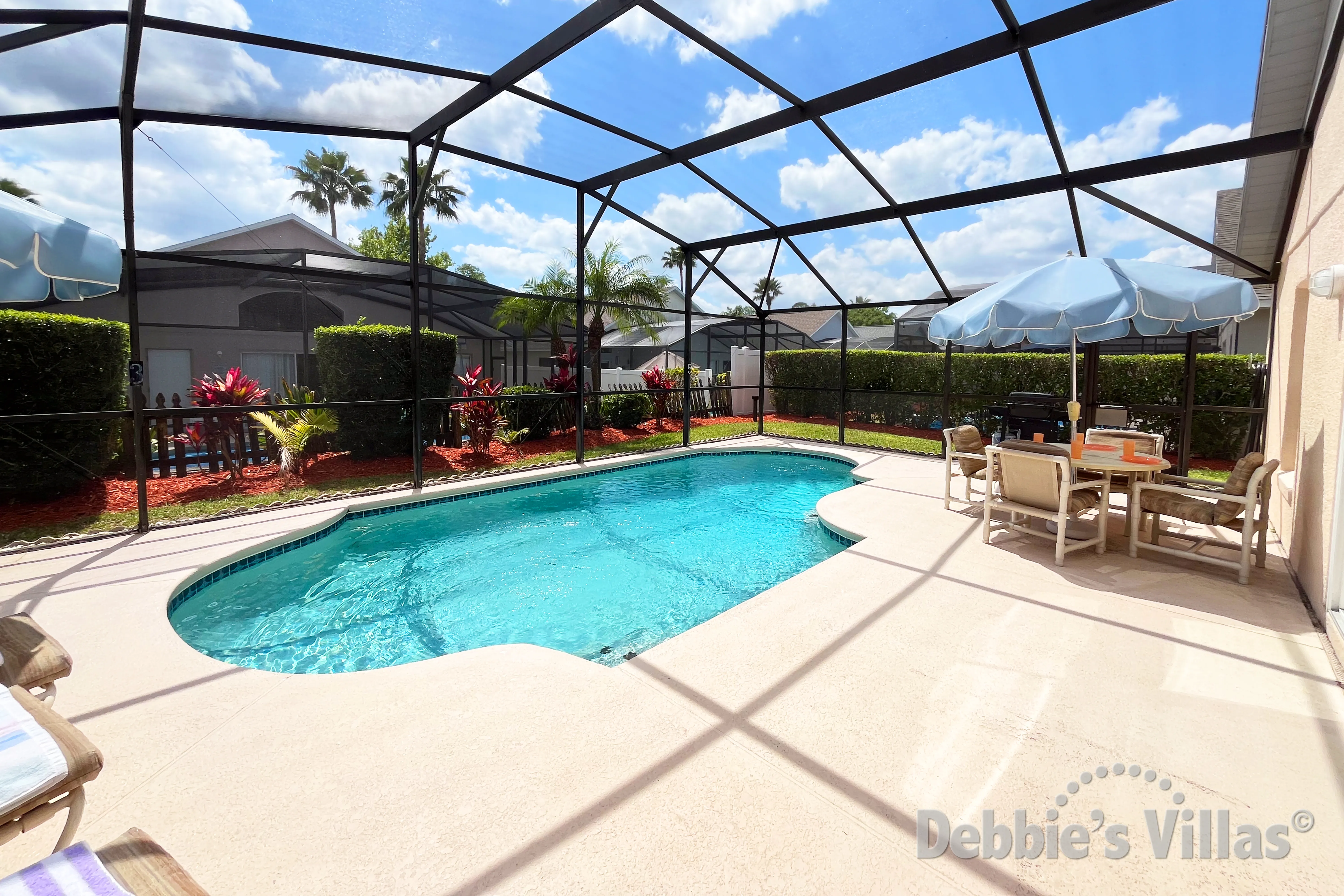 South-facing pool at this vacation villa on Lake Berkley in Kissimmee