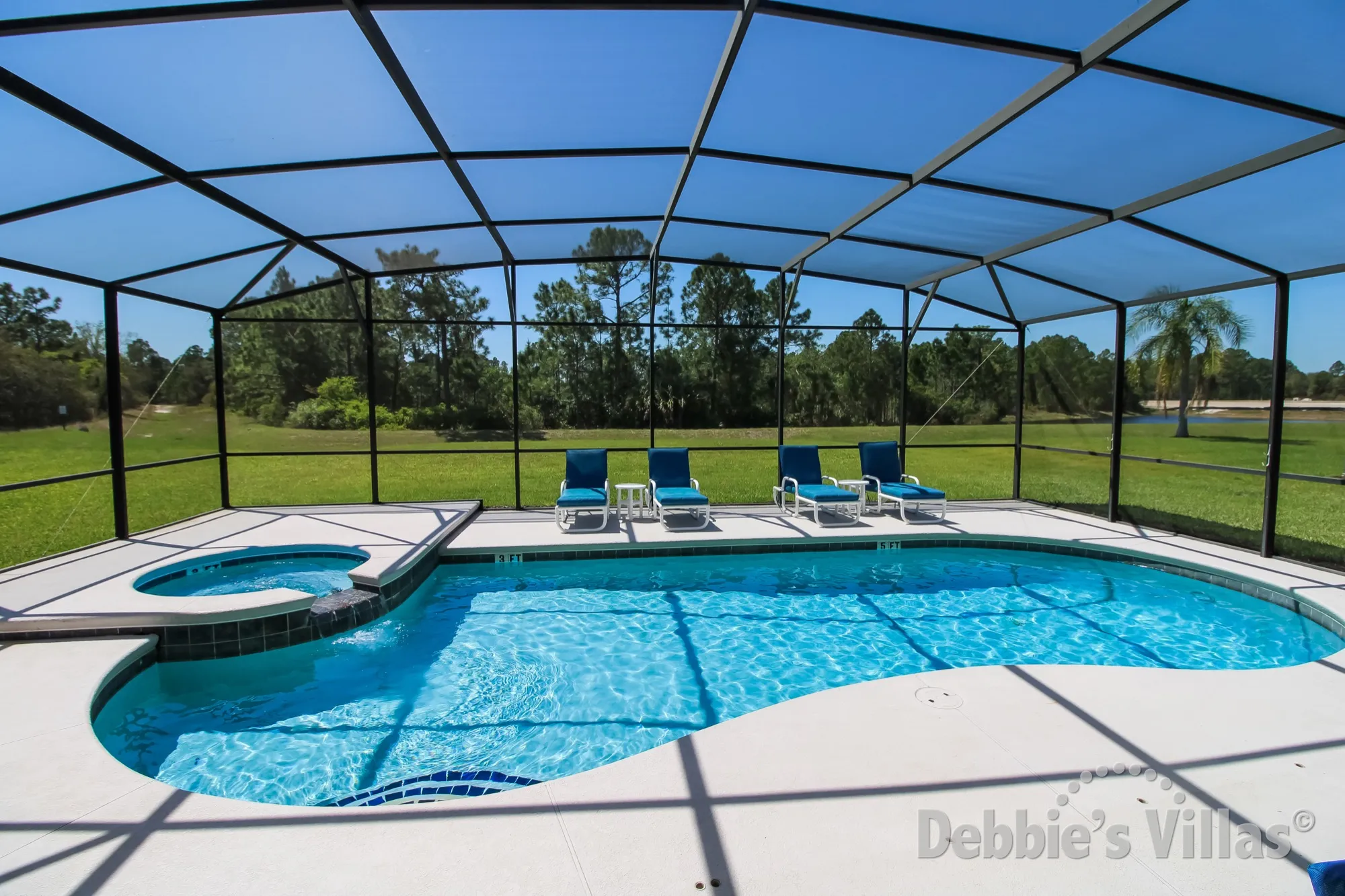 Watersong vacation villa with a scenic view from the southwest-facing private pool and spa