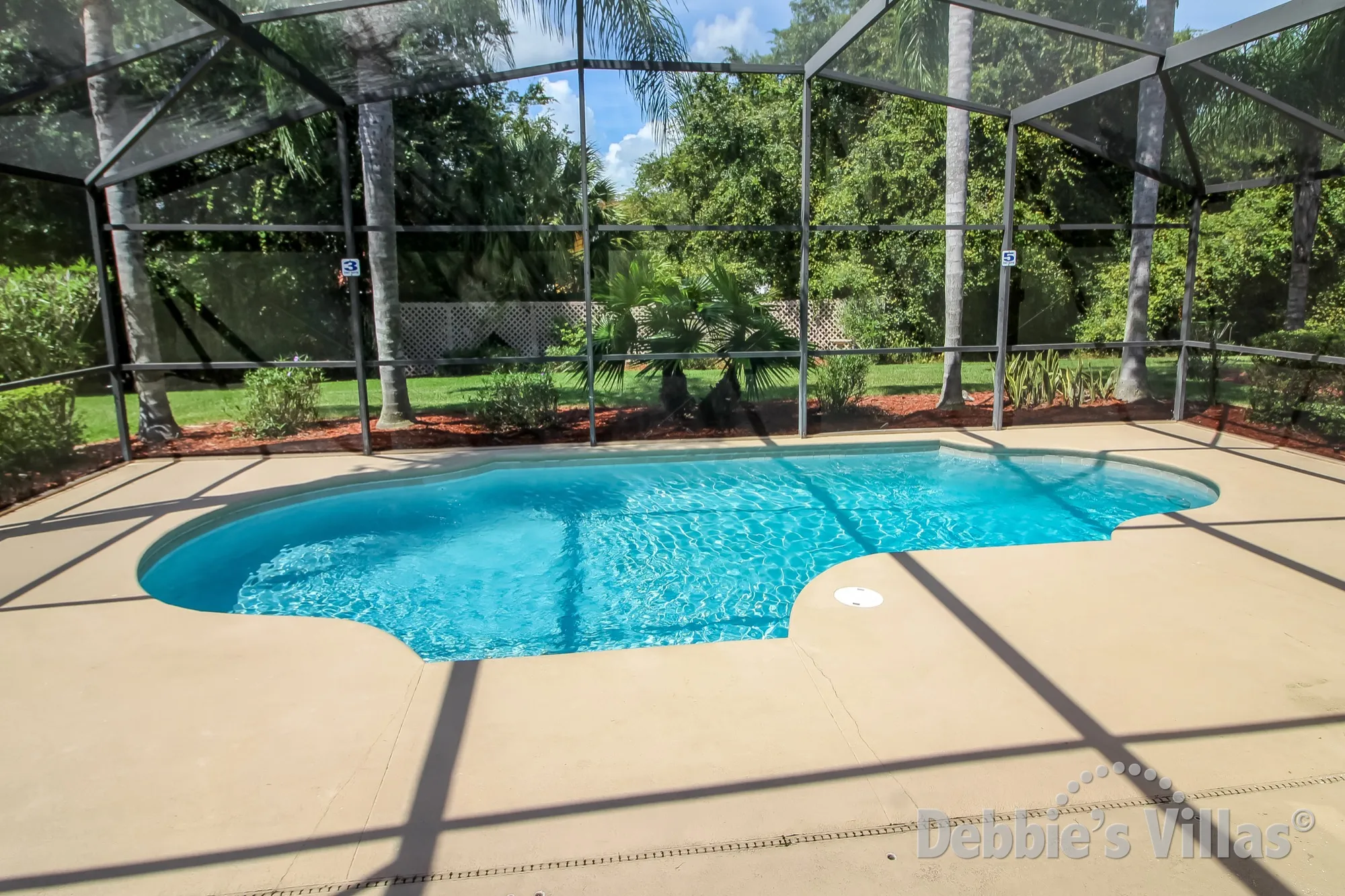 Lake Berkley villa with a west-facing pool deck and scenic view