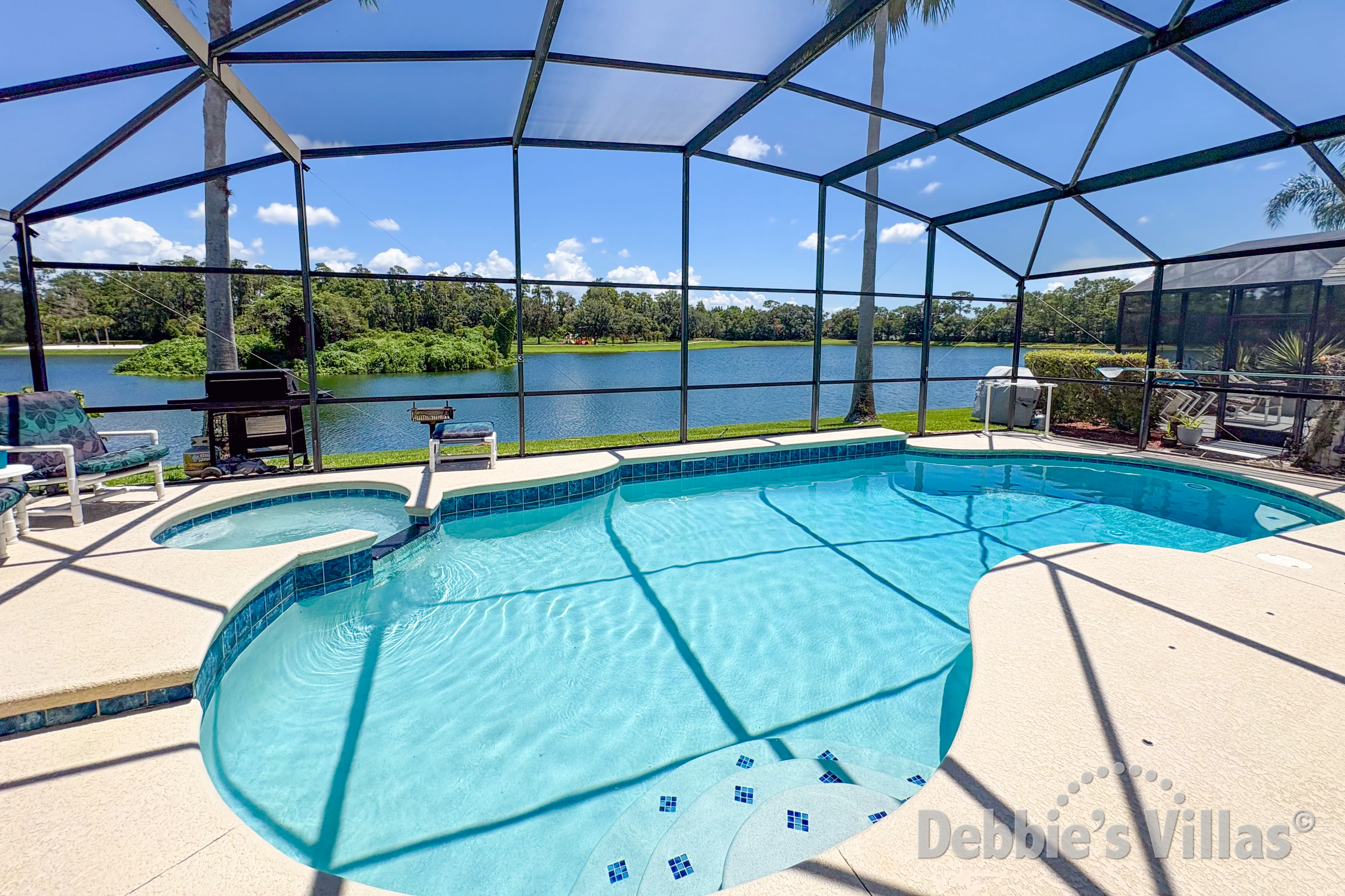 Private pool and spa at this vacation villa on Lake Berkley in Kissimmee 