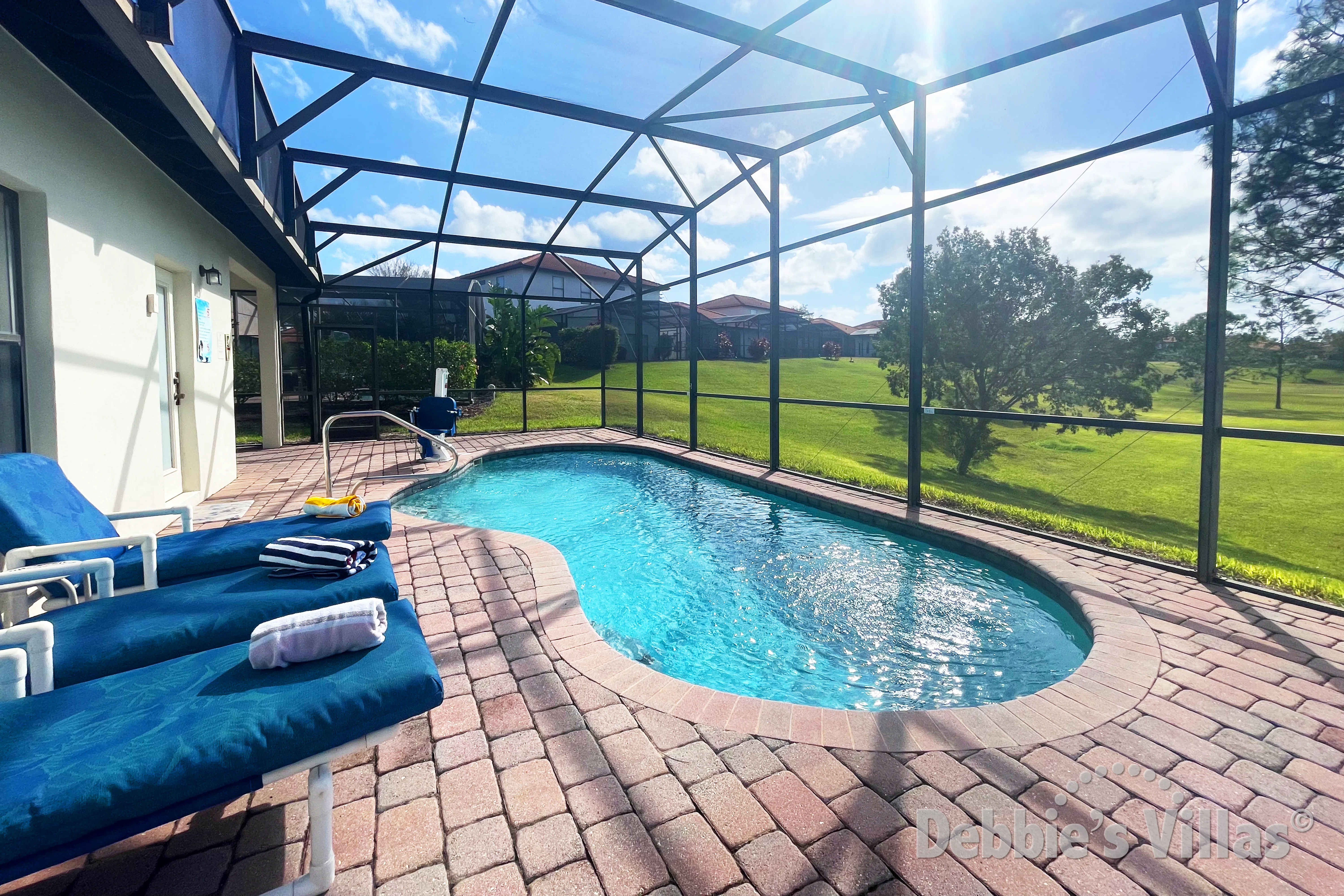 South-facing pool at this vacation villa on High Grove in Clermont