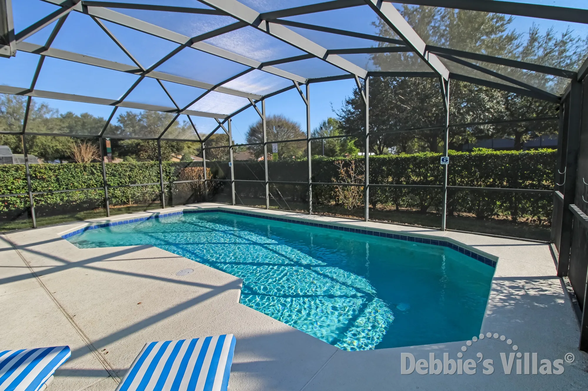 South-facing private pool at this villa on Silver Creek in Clermont