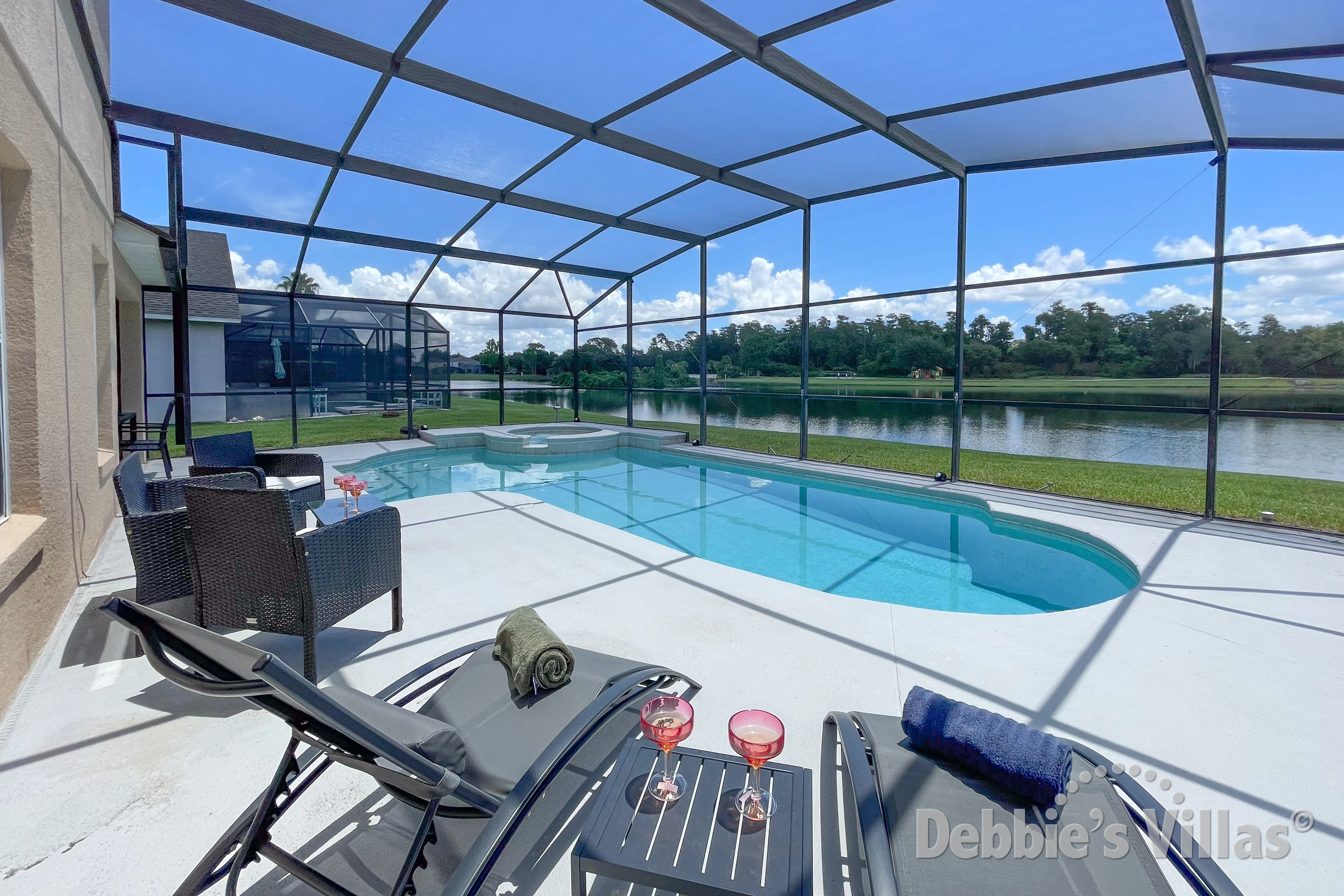 Private pool and spa at this vacation villa on Lake Berkley in Kissimmee