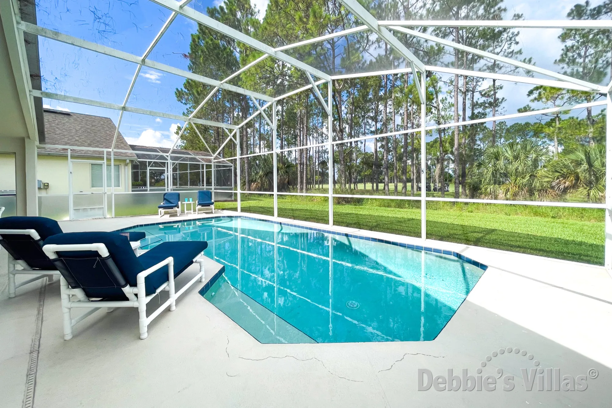 Scenic view from the west-facing pool deck of this Highlands Reserve villa